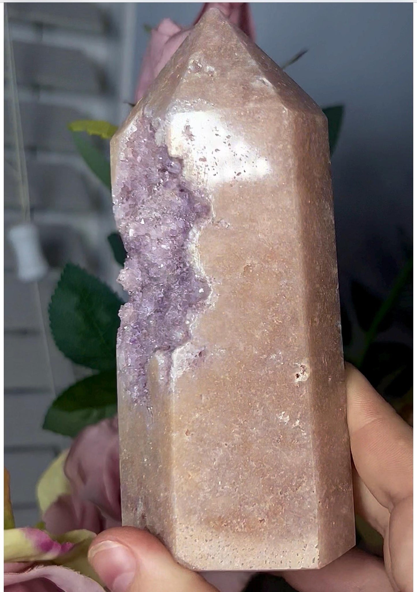 Incredible, High grade, super sparkly, druzy, pink amethyst tower in lemon & lilac tones 554g