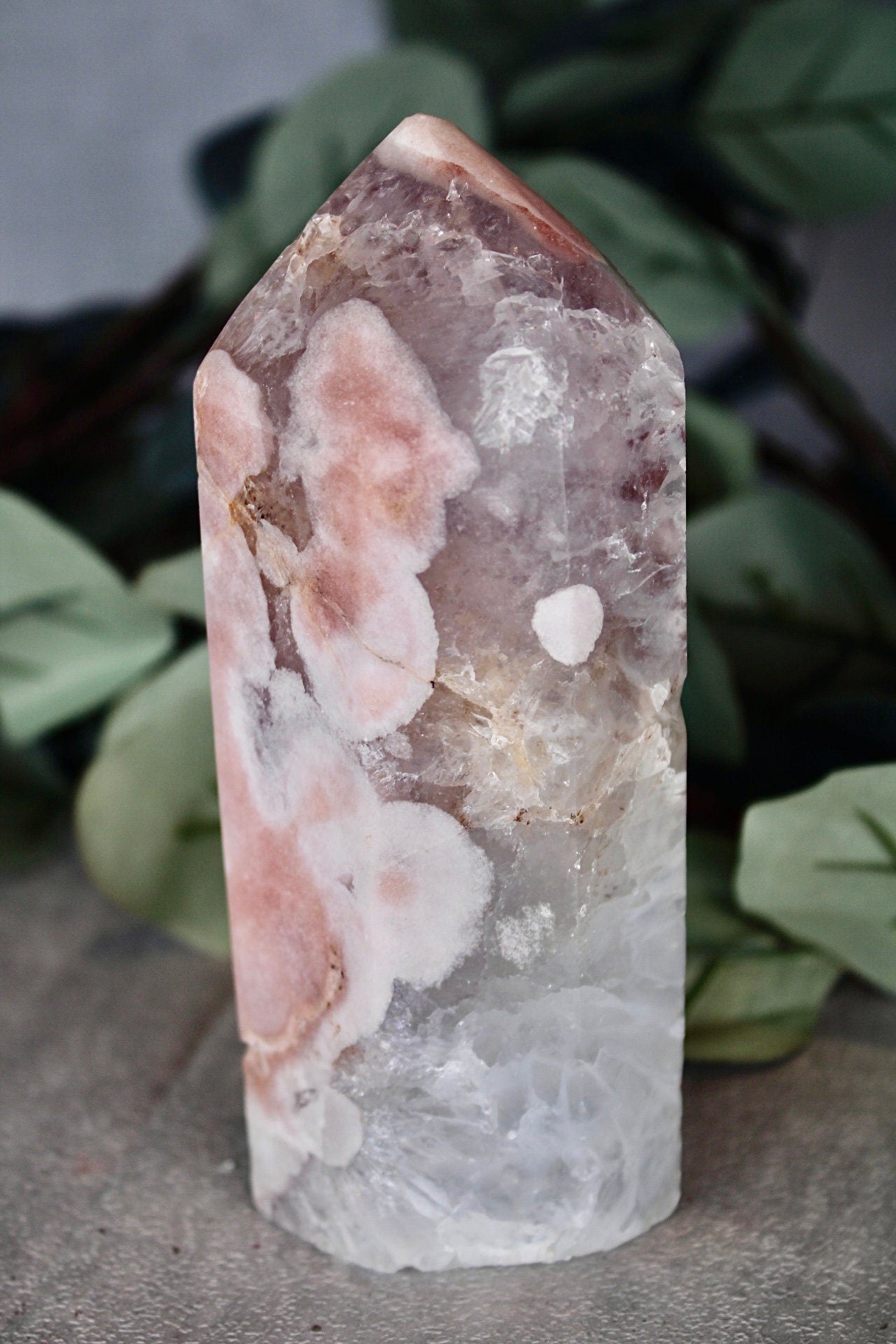 Pink amethyst with quartz tower 645g 13.5cm(H) 5.5cm(W)