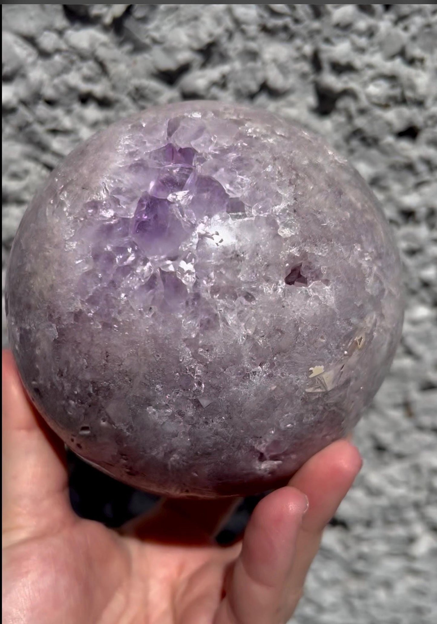 large, statement pink amethyst sphere with rutile formations in gorgeous lilac tones 2.058kg