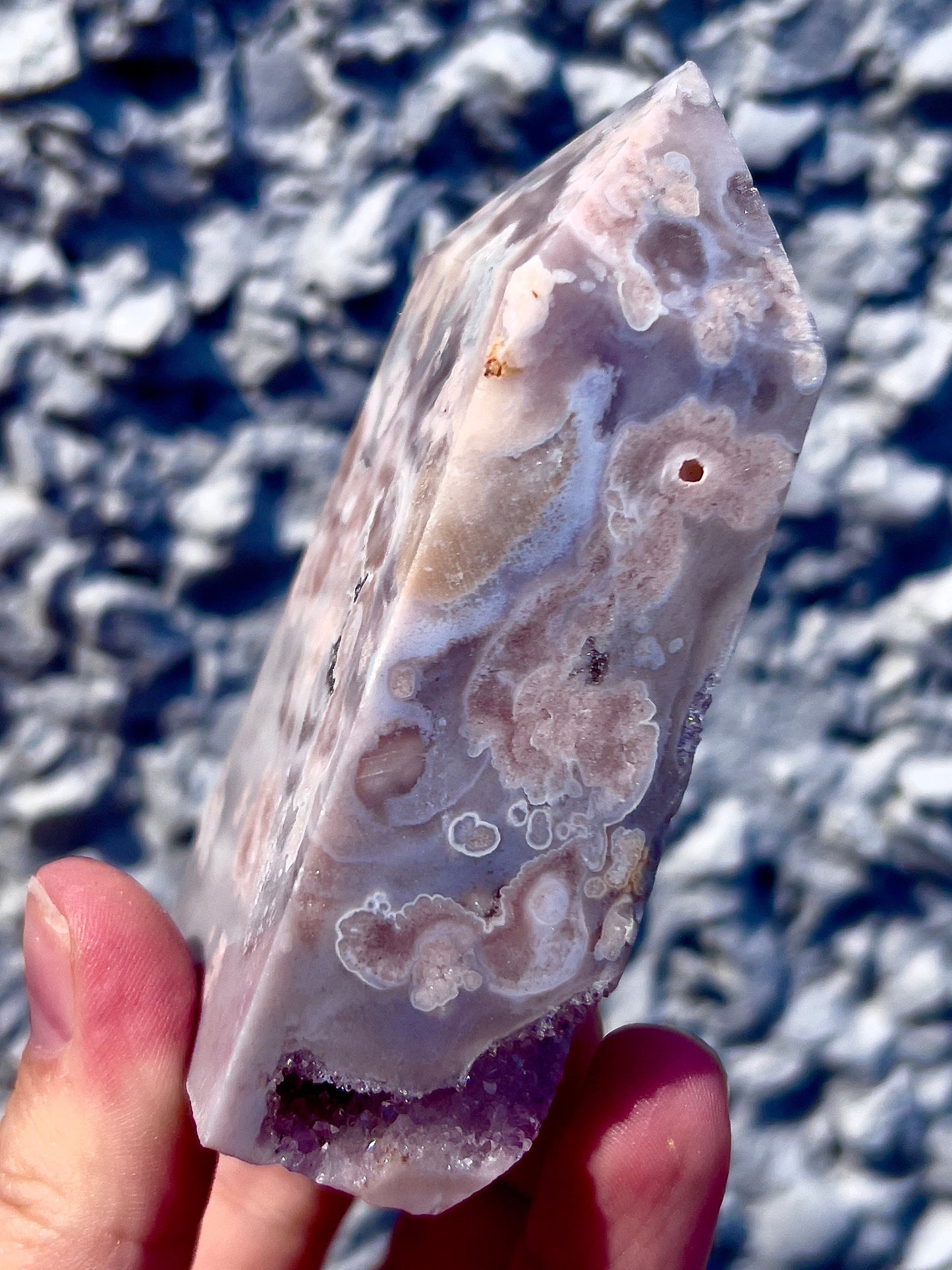 High quality, Baby pink & blue flower agate tower