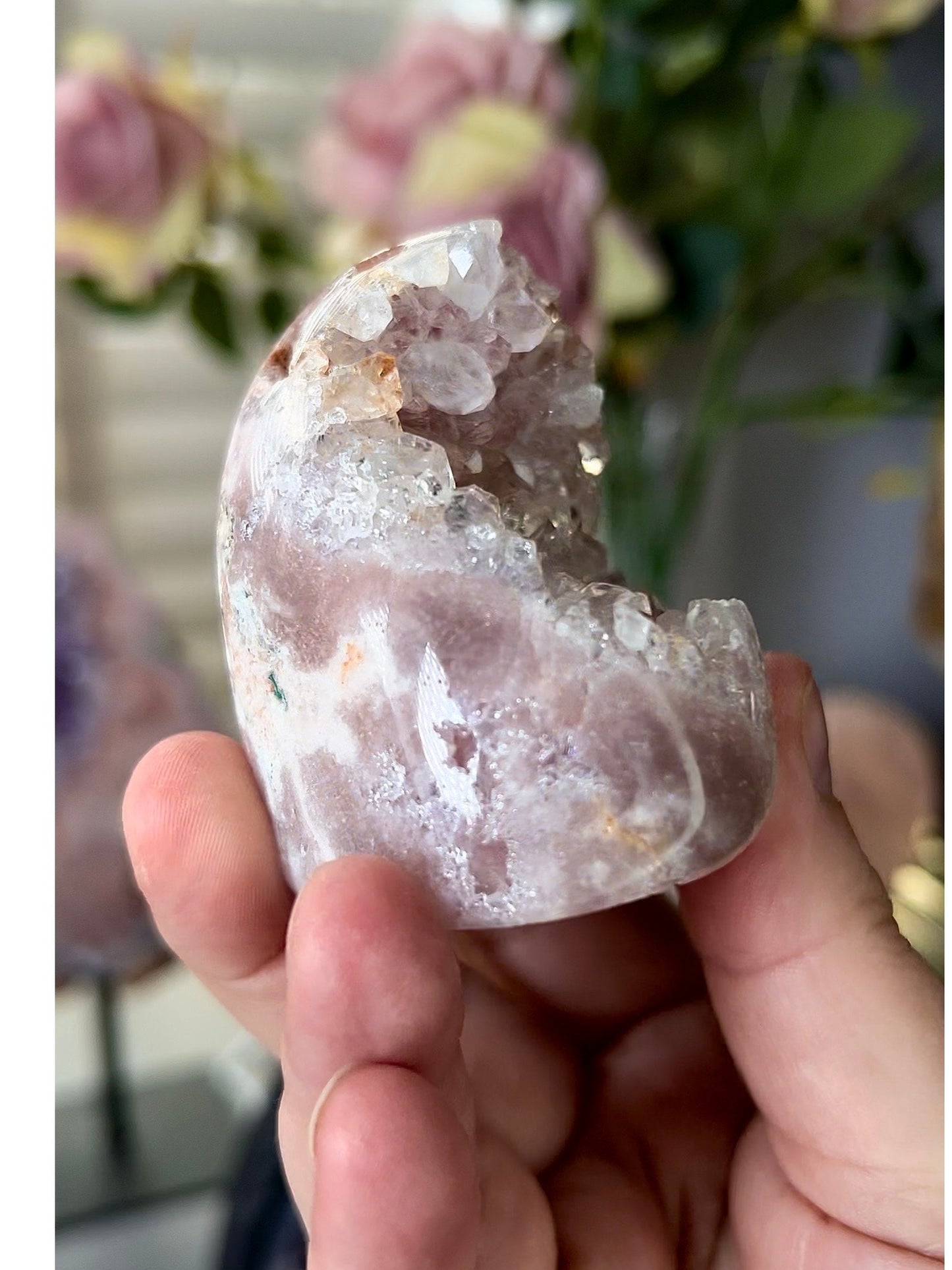 high grade, rainbow quartz, pink amethyst freeform