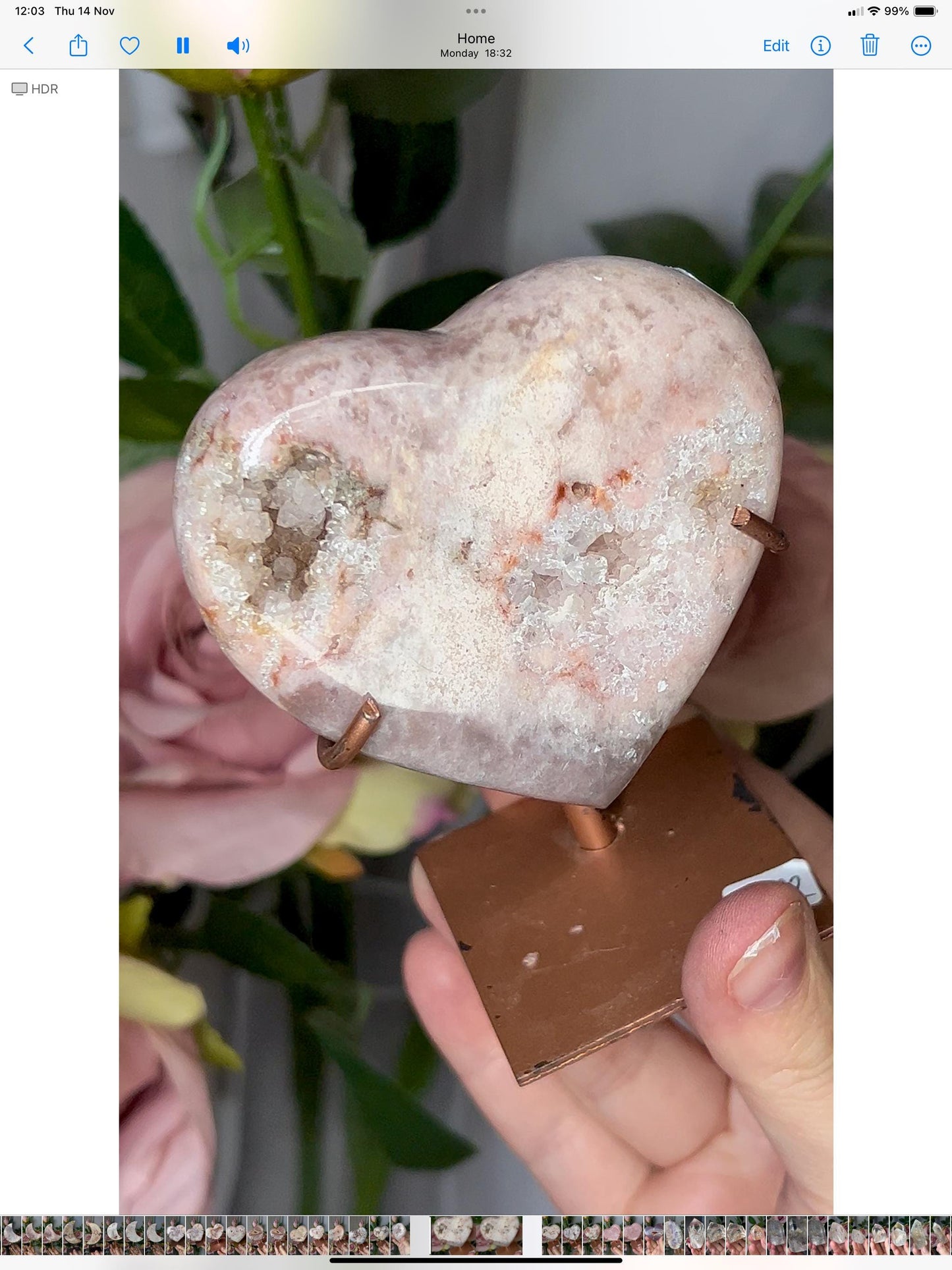 pink amethyst heart with quartz druzy comes with stand that is scratched (discount added)