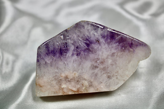 Polished, amethyst x flower agate freeform with crackle quartz 203g 8cm by 5cm