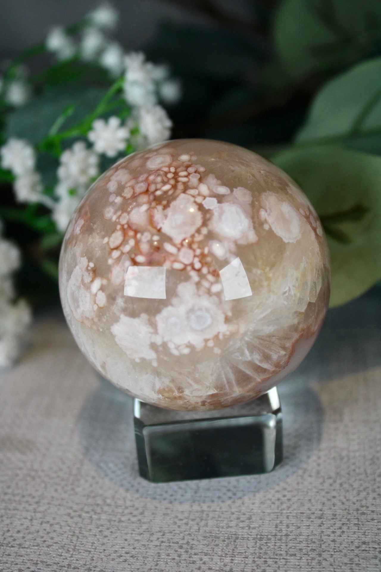 Chlorite flower agate sphere 300g 6cm