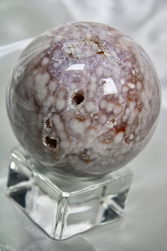 Pink amethyst x flower agate sphere 338g 6cm