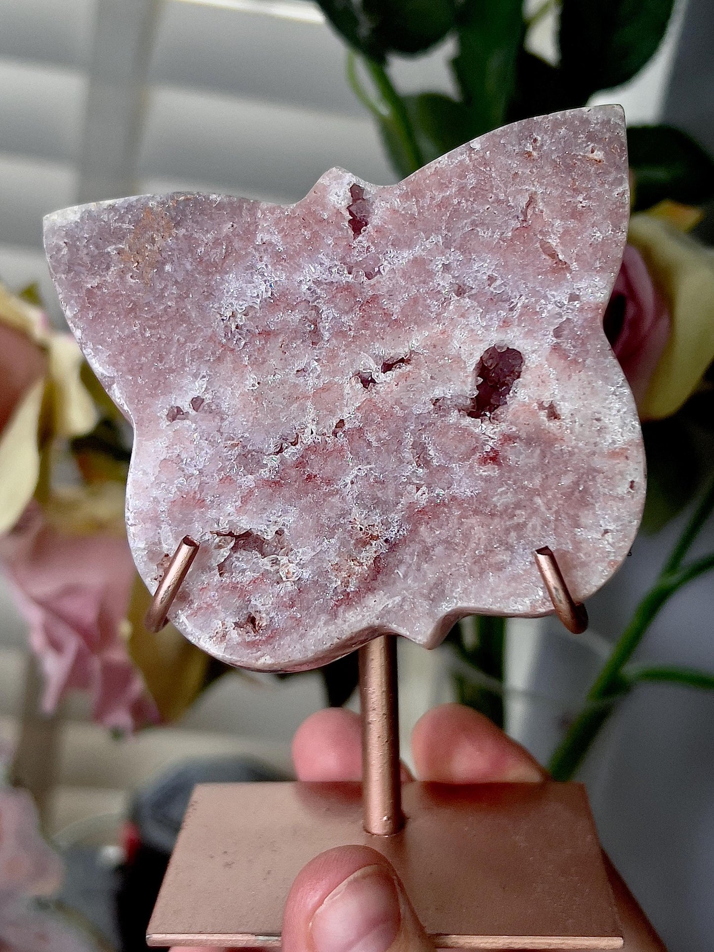 Pink amethyst butterfly on stand
