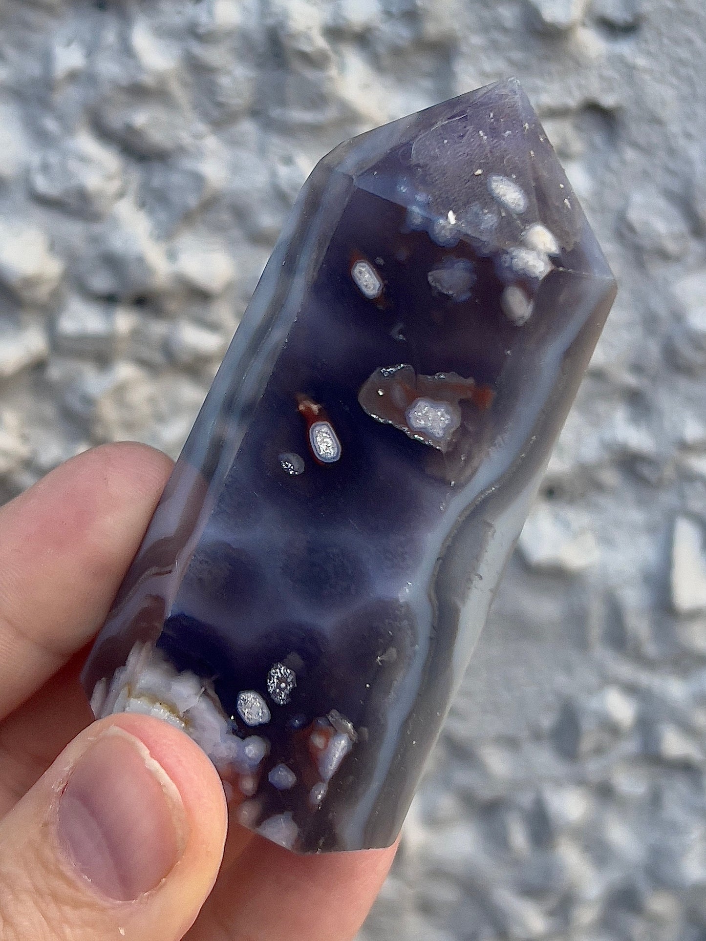 black & blue flower agate tower