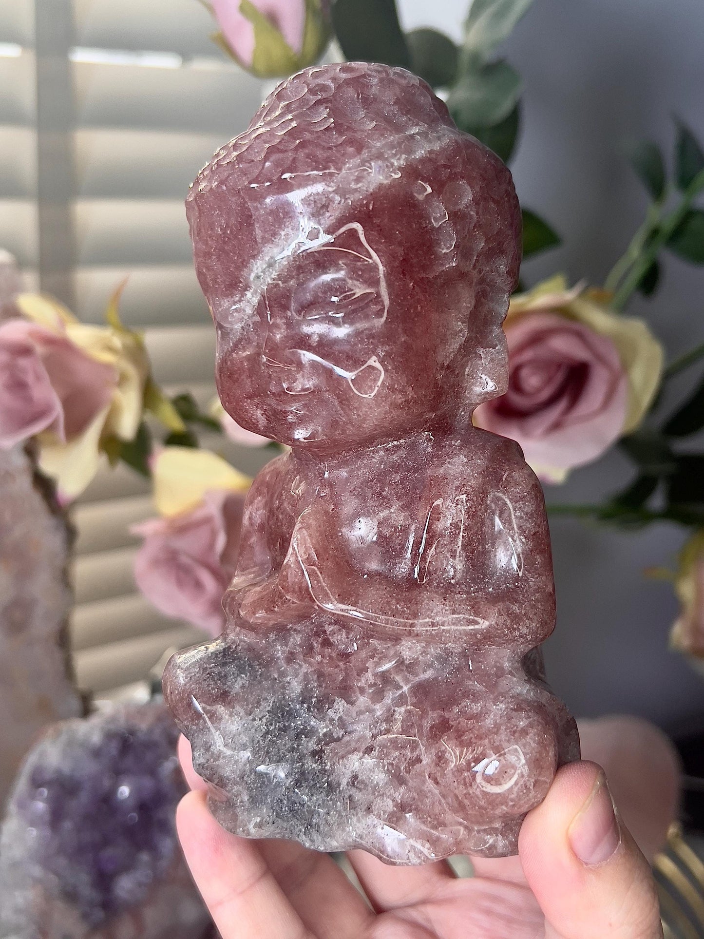 Large, high quality, Strawberry quartz, baby buddah