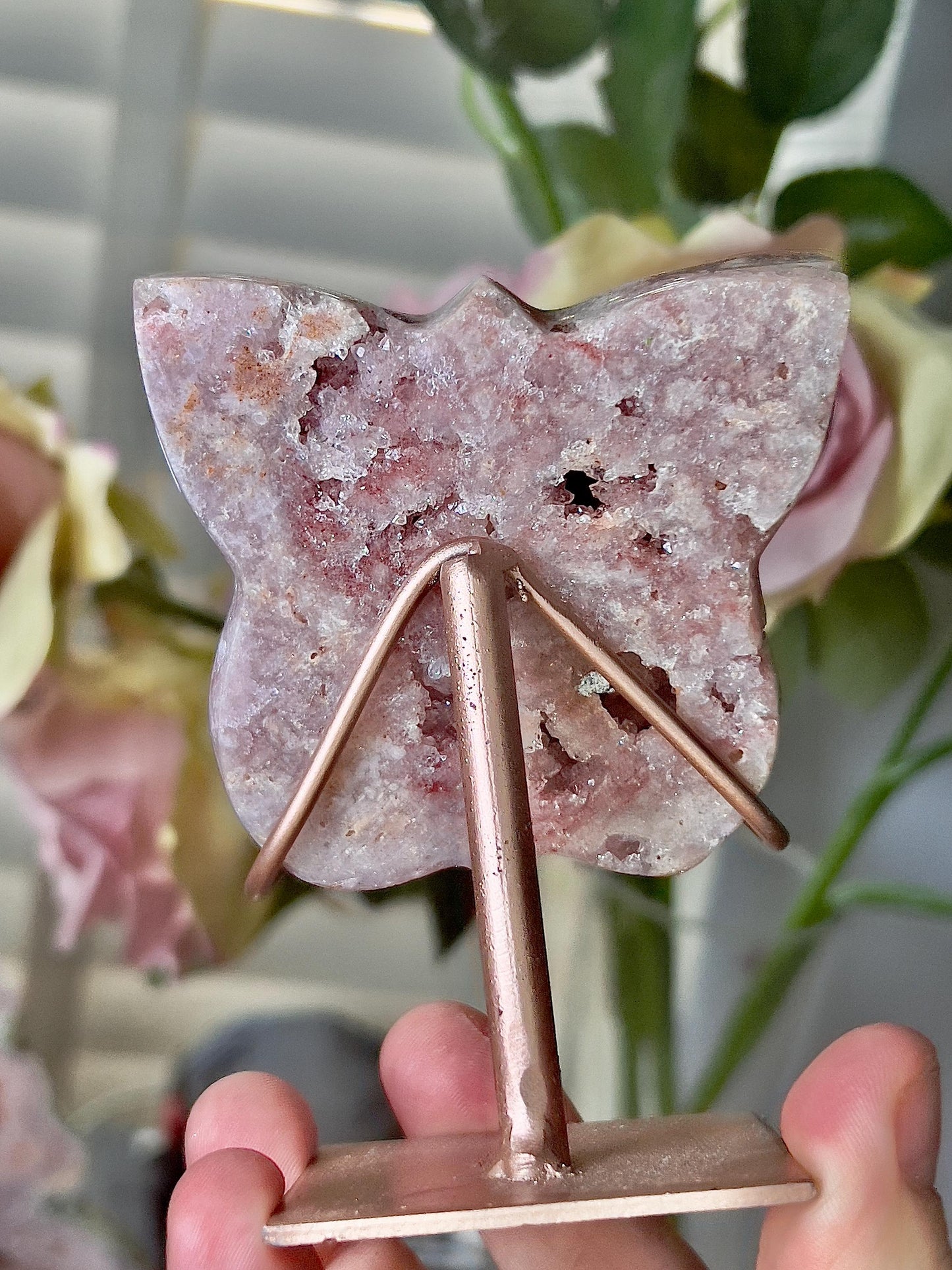 Pink amethyst butterfly on stand