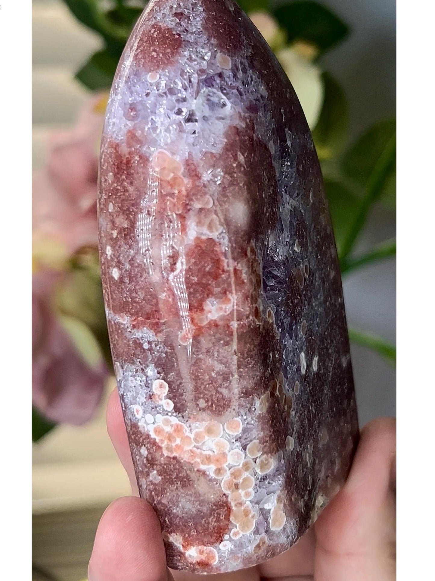 High grade, pink amethyst flame with purple quartz druzy 355g