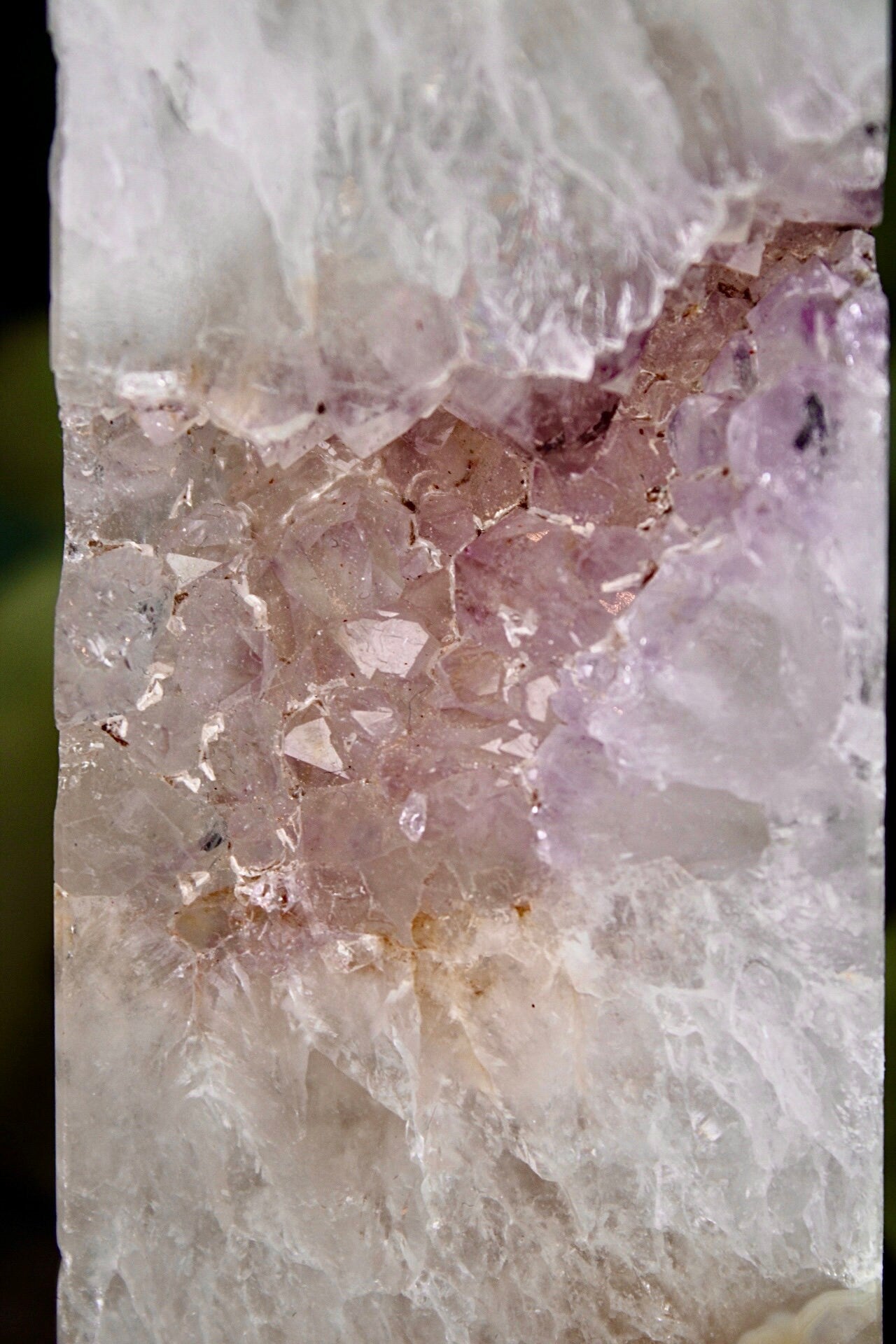 Pink amethyst agate, 4 sided tower with lavender Druze