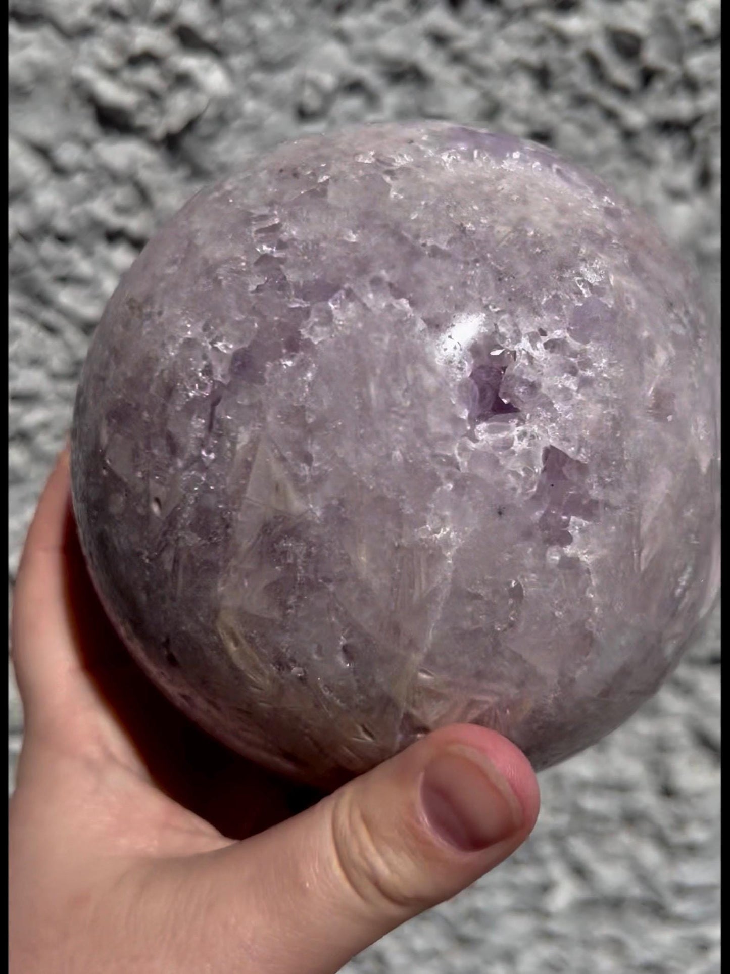 large, statement pink amethyst sphere with rutile formations in gorgeous lilac tones 2.058kg
