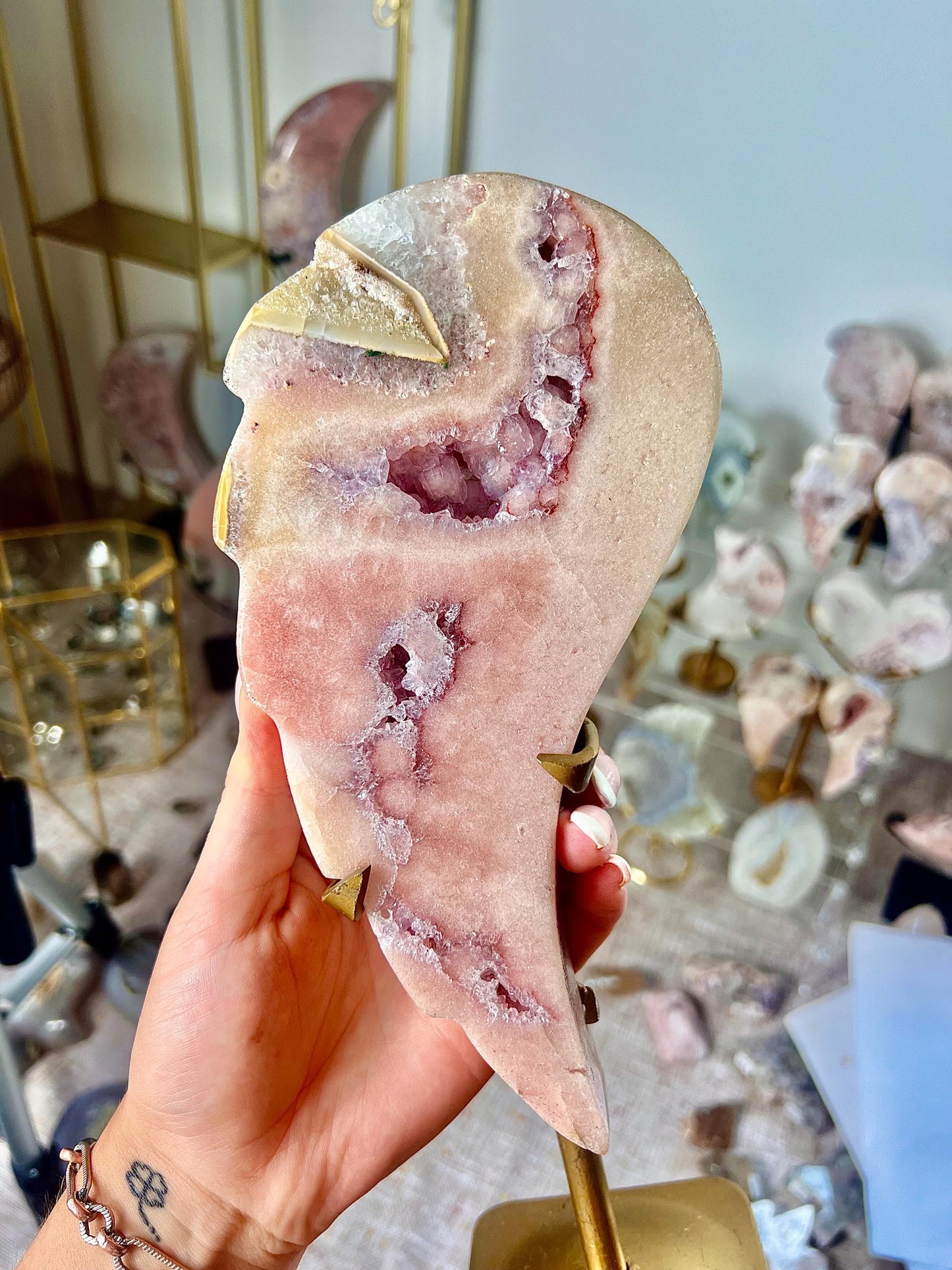 High quality, Pink amethyst wing on stand