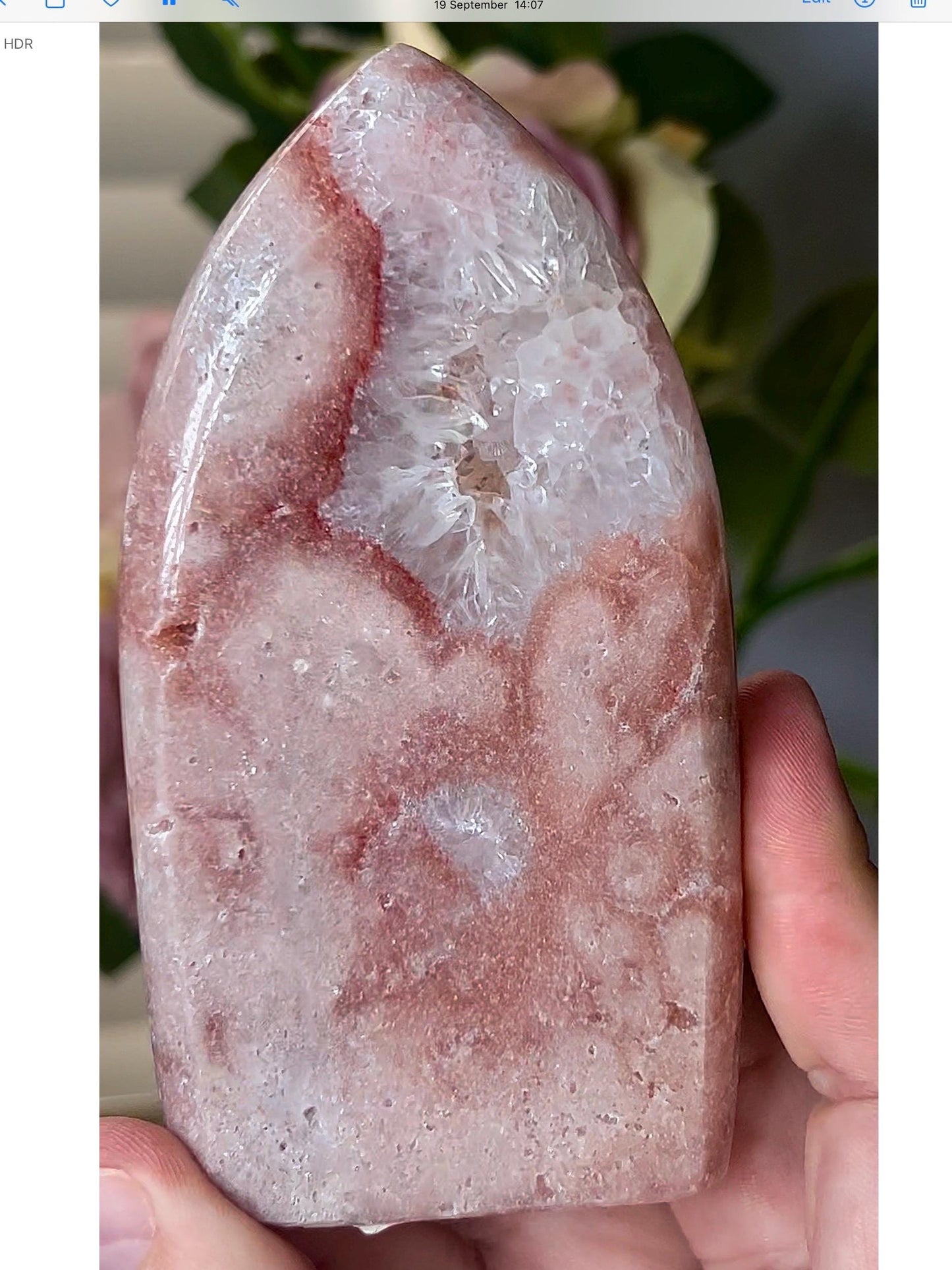 High grade, pink amethyst flame with quartz
