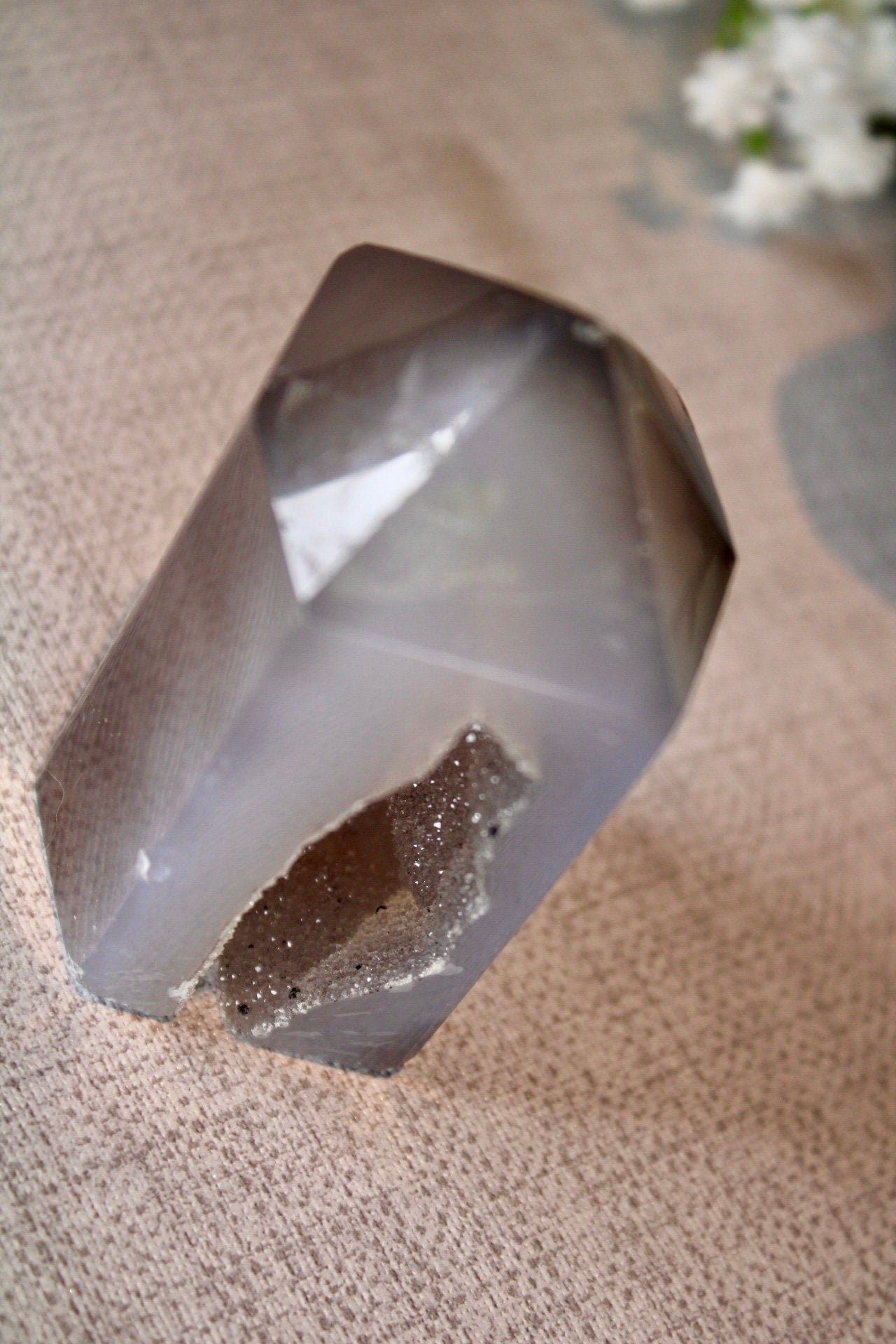 Natural, grey, druzy, agate, tower