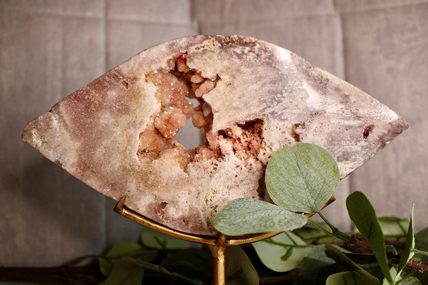 Druzy, pink amethyst eye on stand from brazil