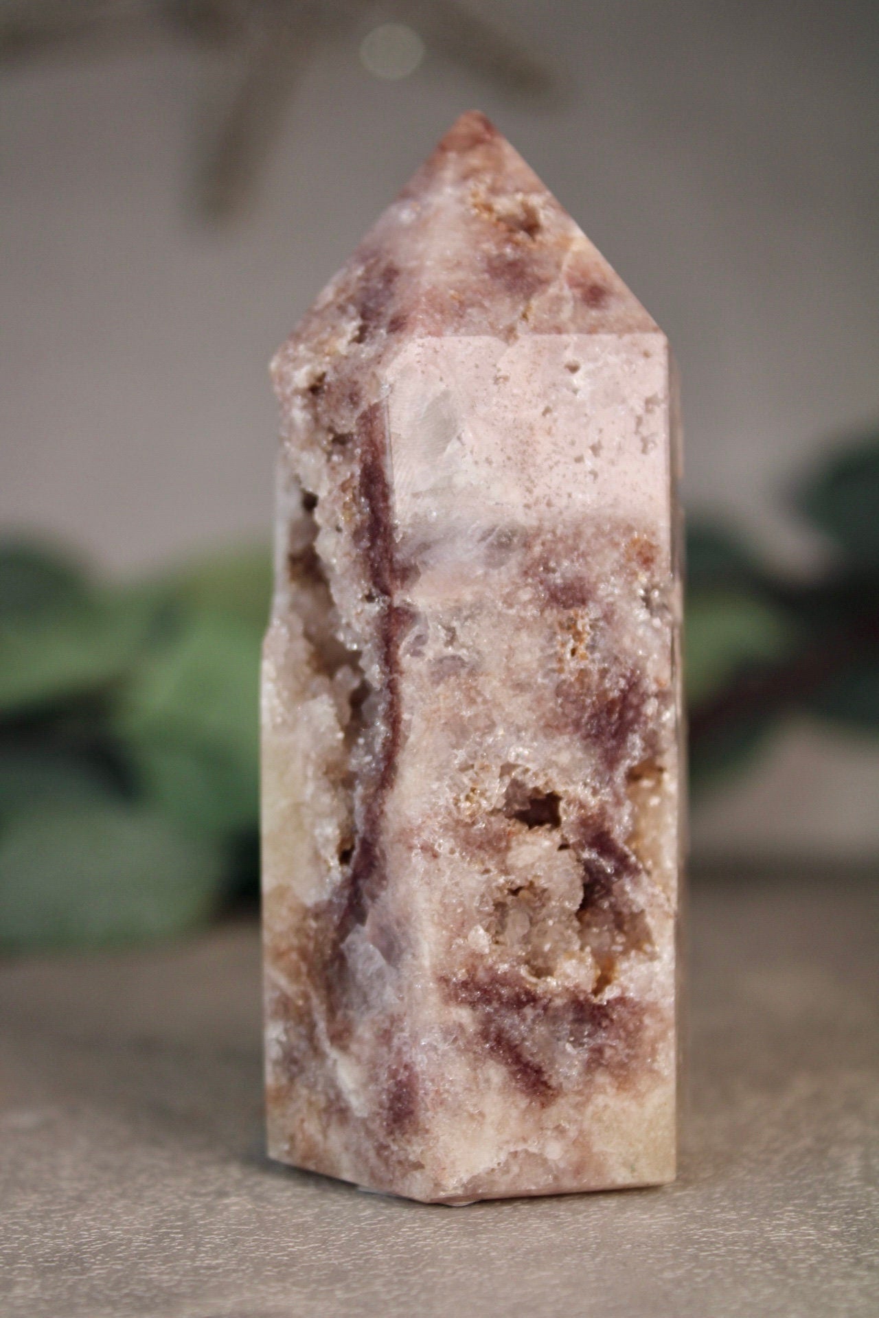 Golden, druzy, pink amethyst tower from brazil 300g 10.5cm (h)
