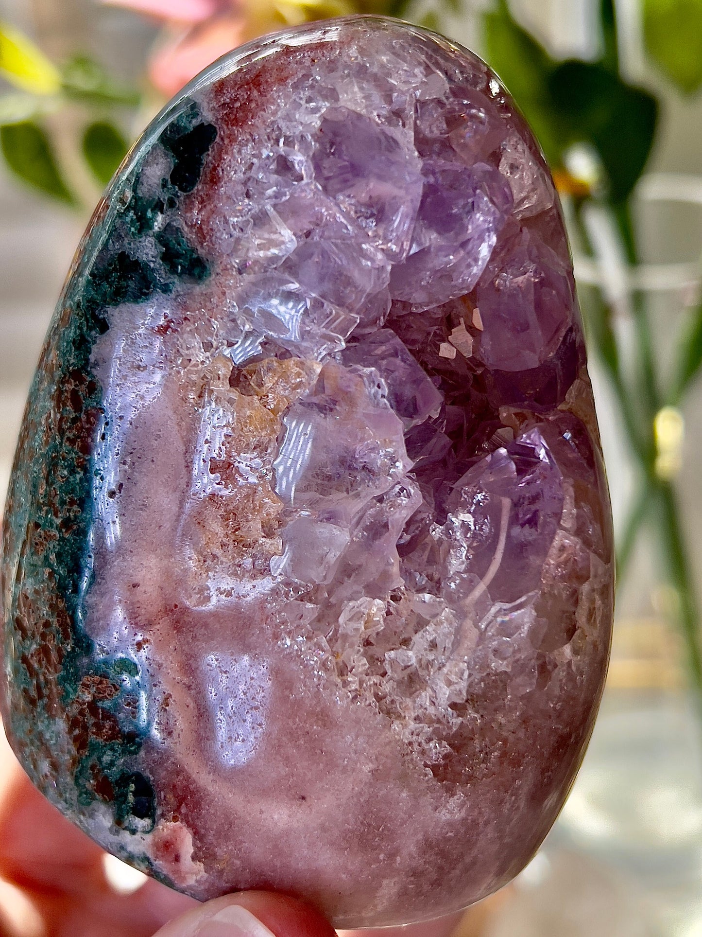 High grade pink amethyst, Freeform with purple quartz and green jasper