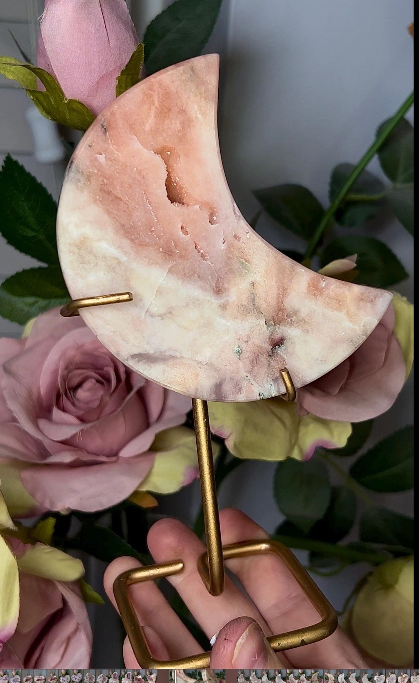 High grade, pink amethyst moon in peach tone