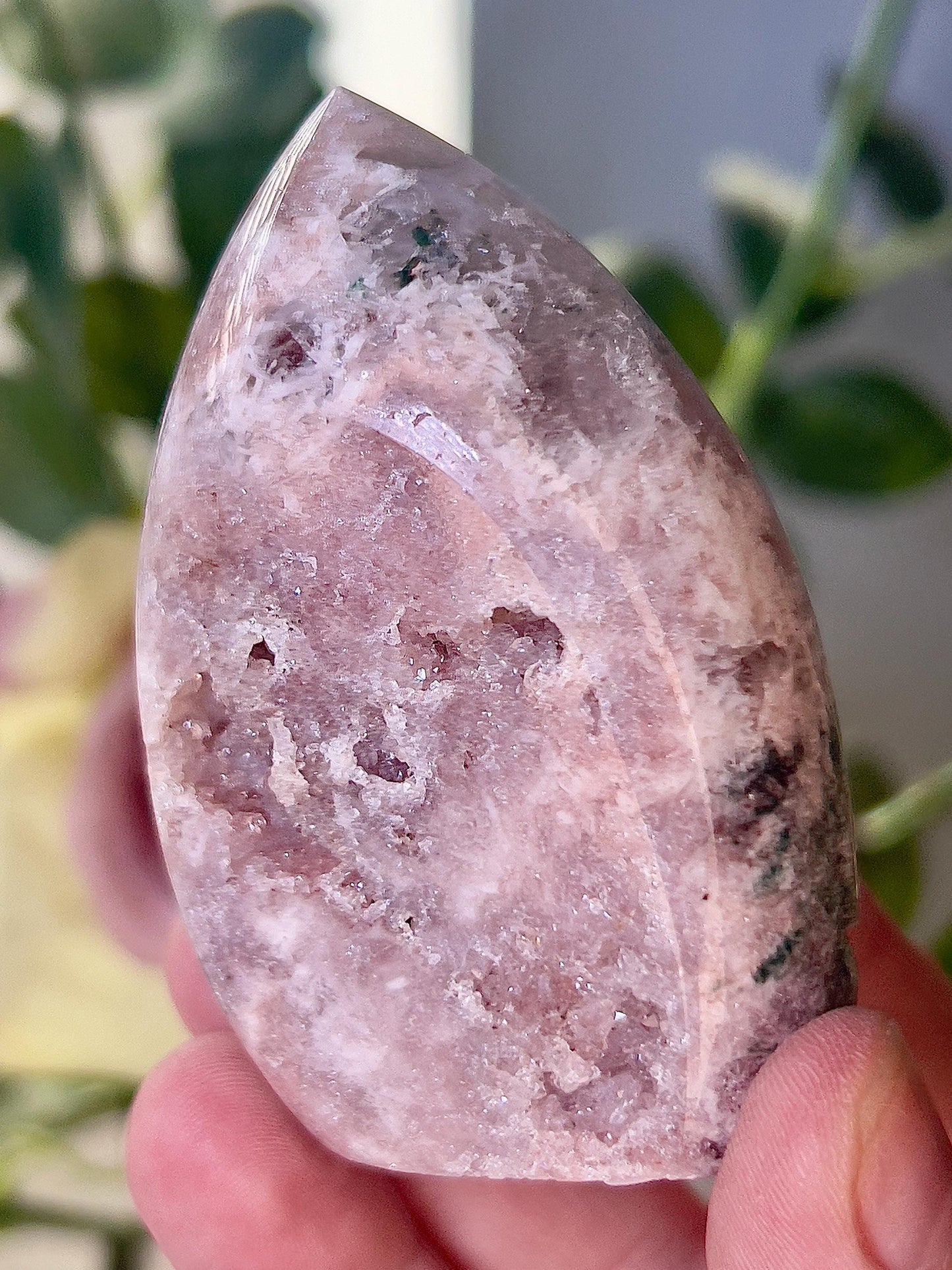 High grade, pink amethyst flame with green jasper