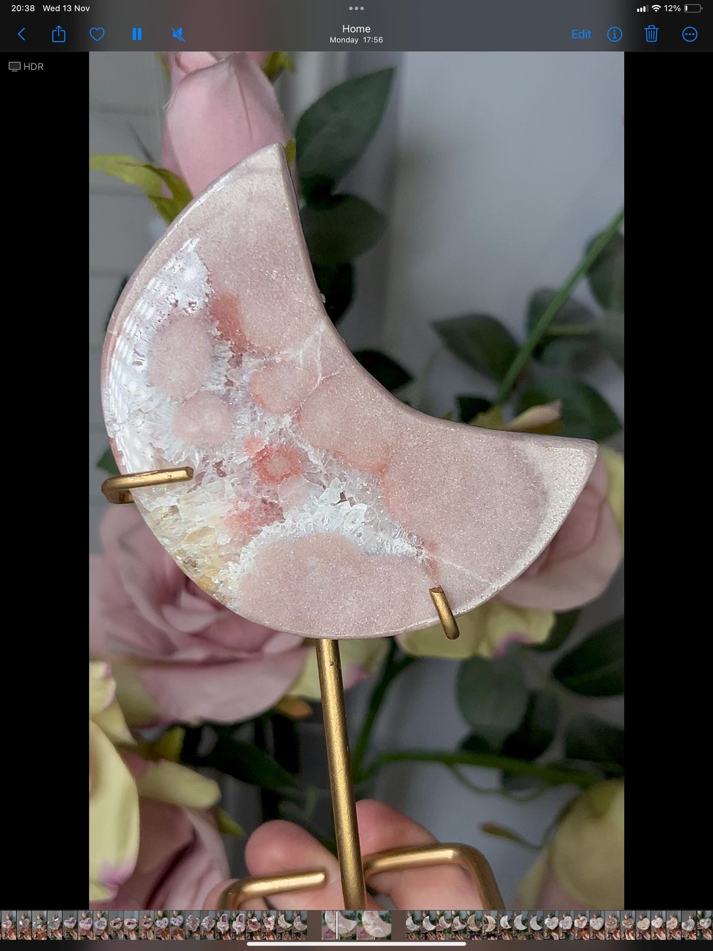 High grade, pink amethyst moon with quartz flowers and red hematite lining