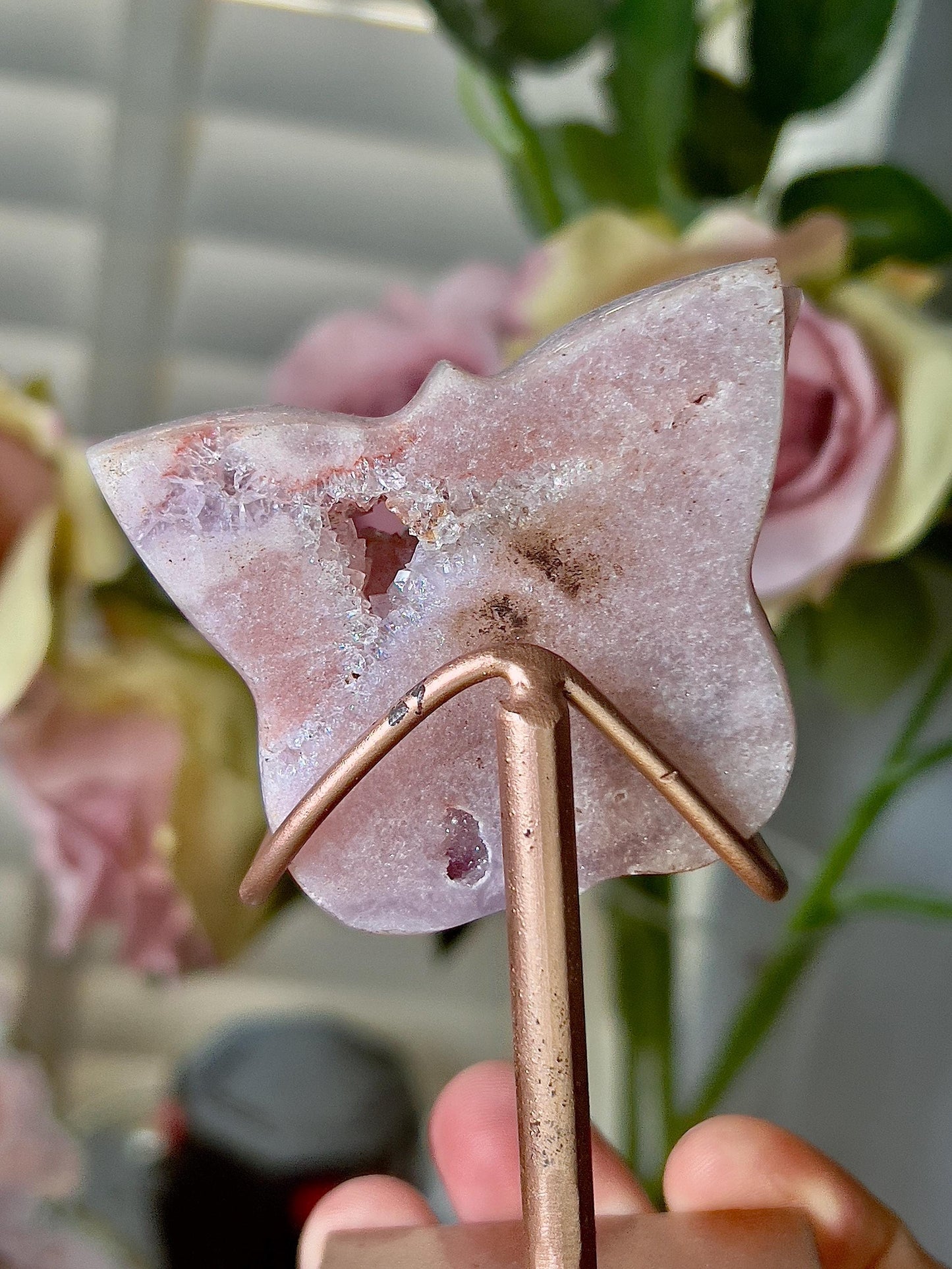 Pink amethyst butterfly on stand