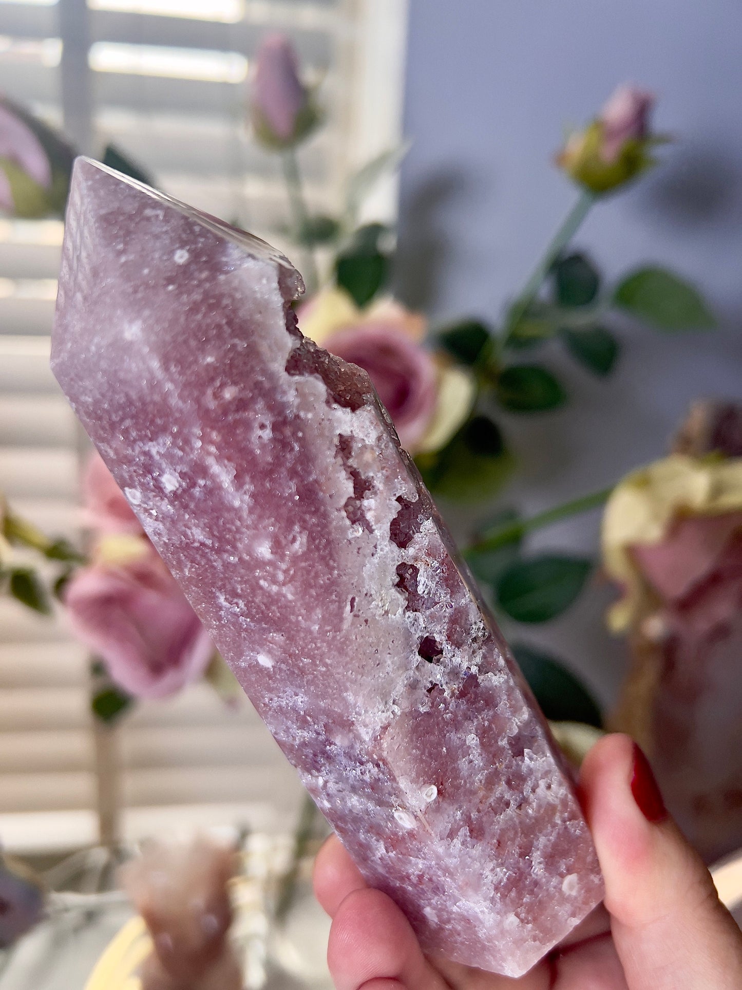 High grade, berry red pink amethyst tower 14cm 315g