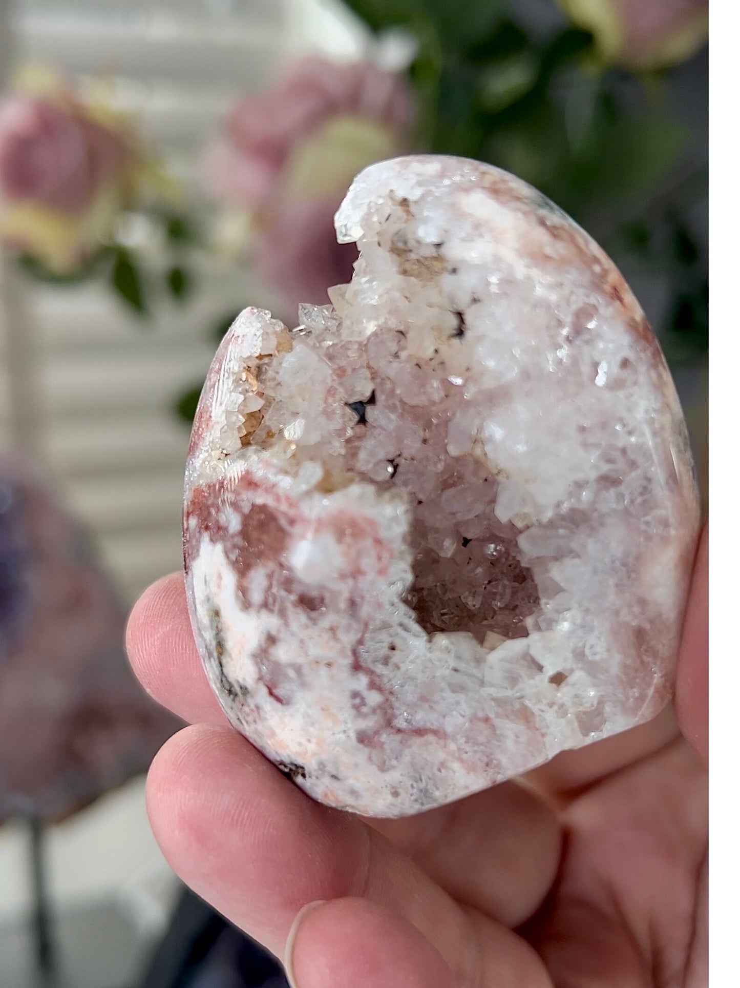 pink amethyst freeform within quartz and jasper