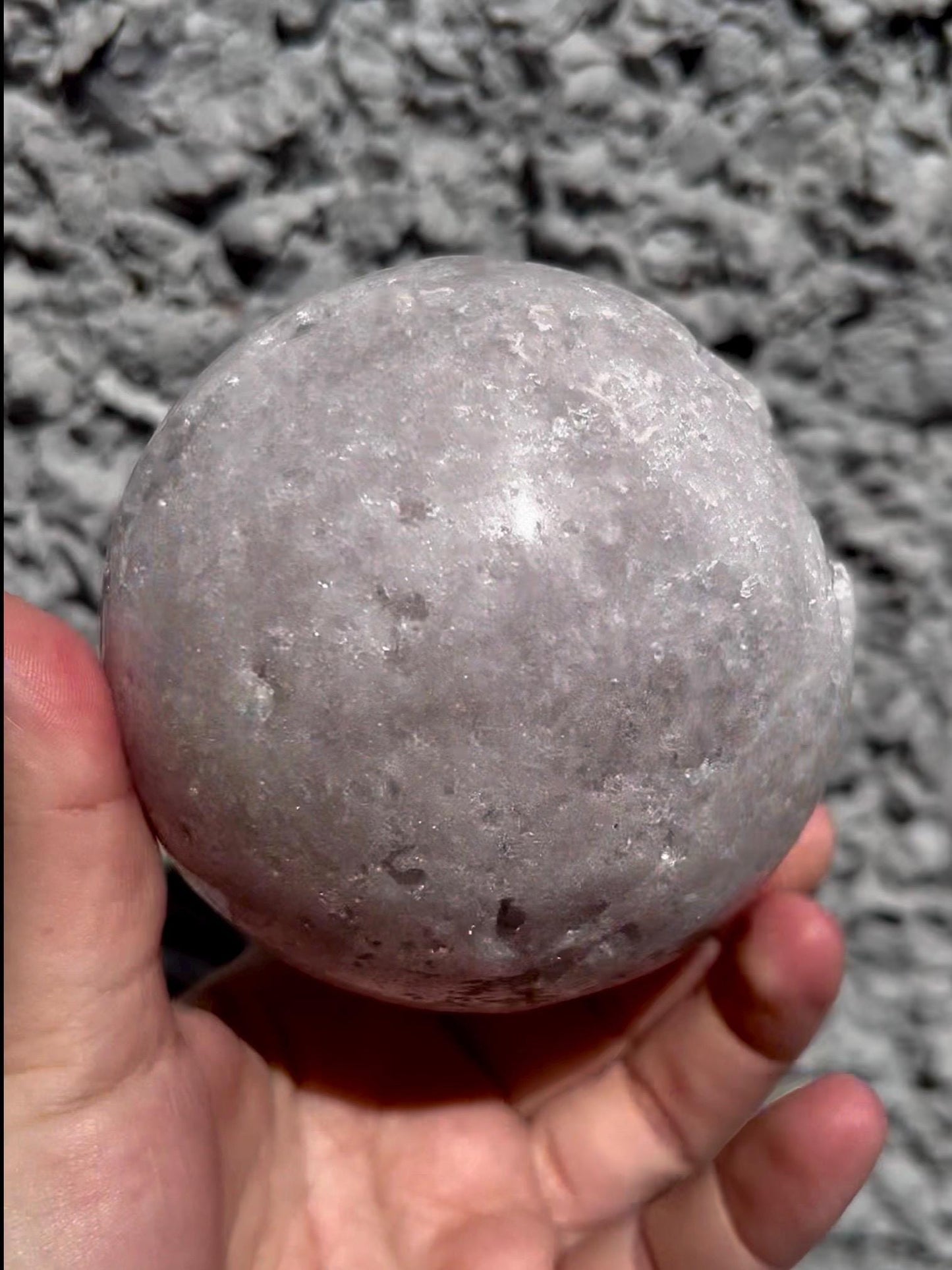 large, snowy, pink amethyst sphere with sugar druzy 870g