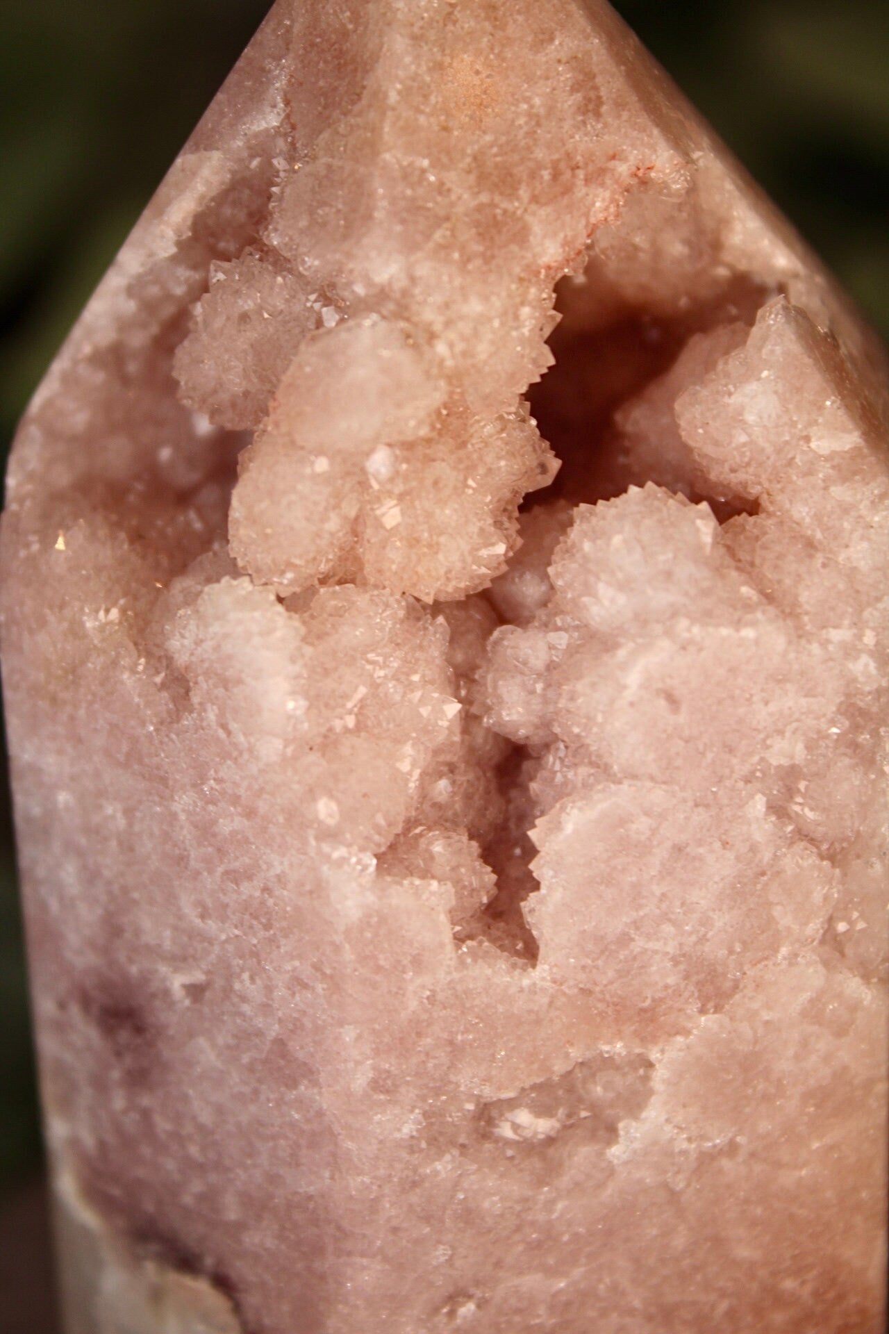 High grade pink amethyst tower with quartz bottom 295g 9.5cm tall