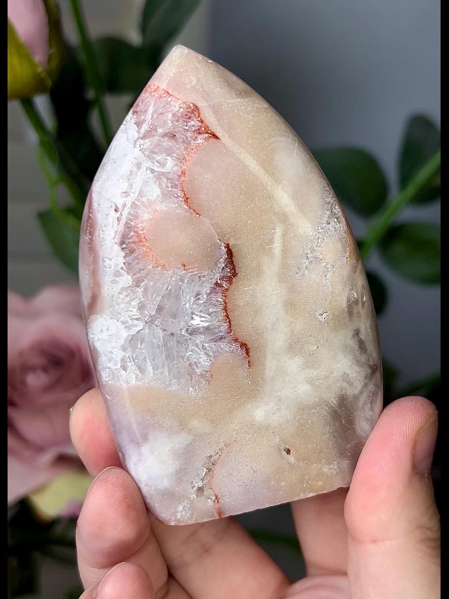 High grade, pink amethyst flame with quartz
