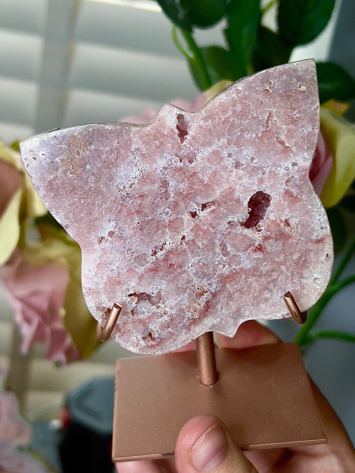 Pink amethyst butterfly on stand