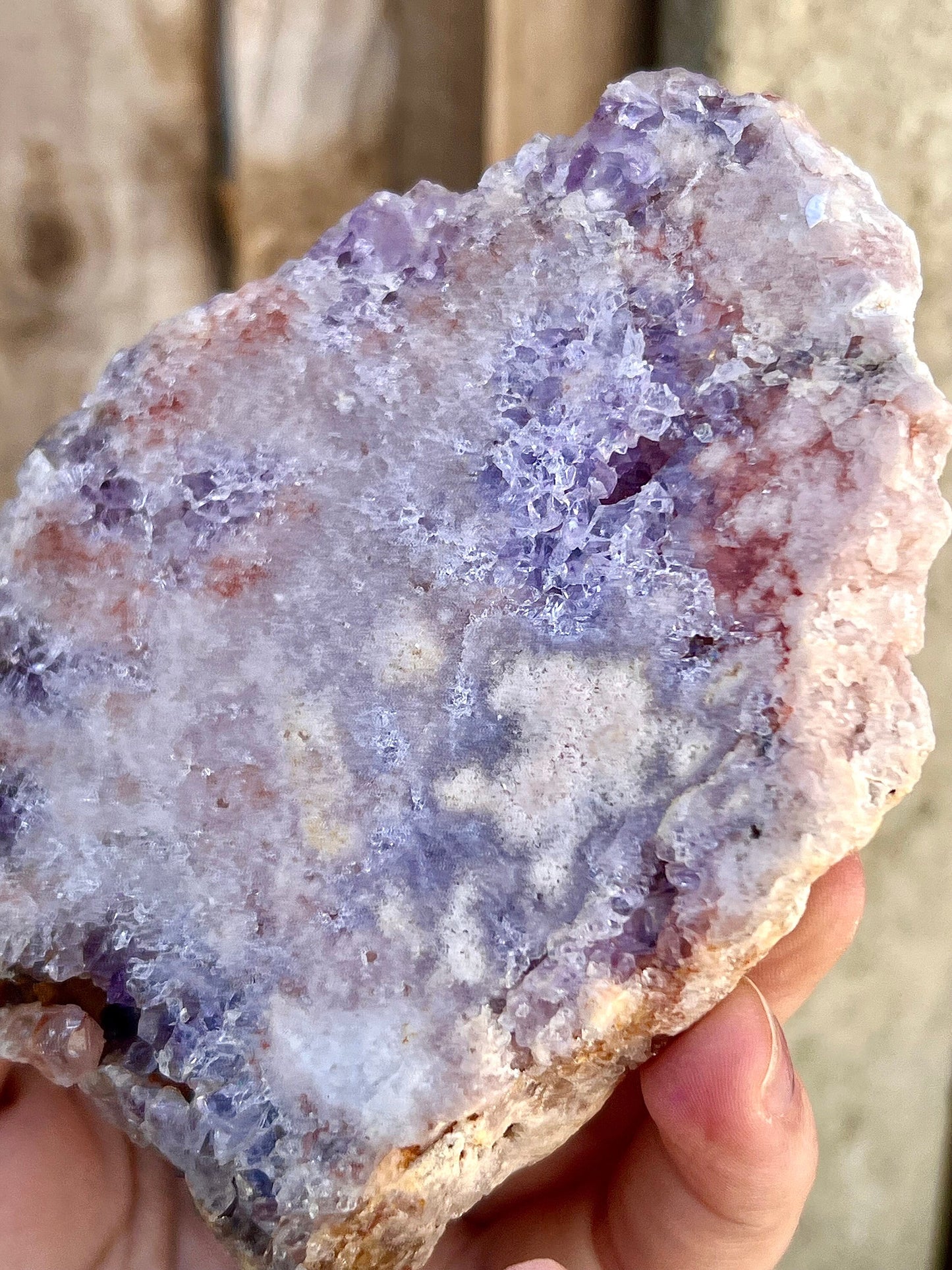 pink amethyst slab with purple quartz