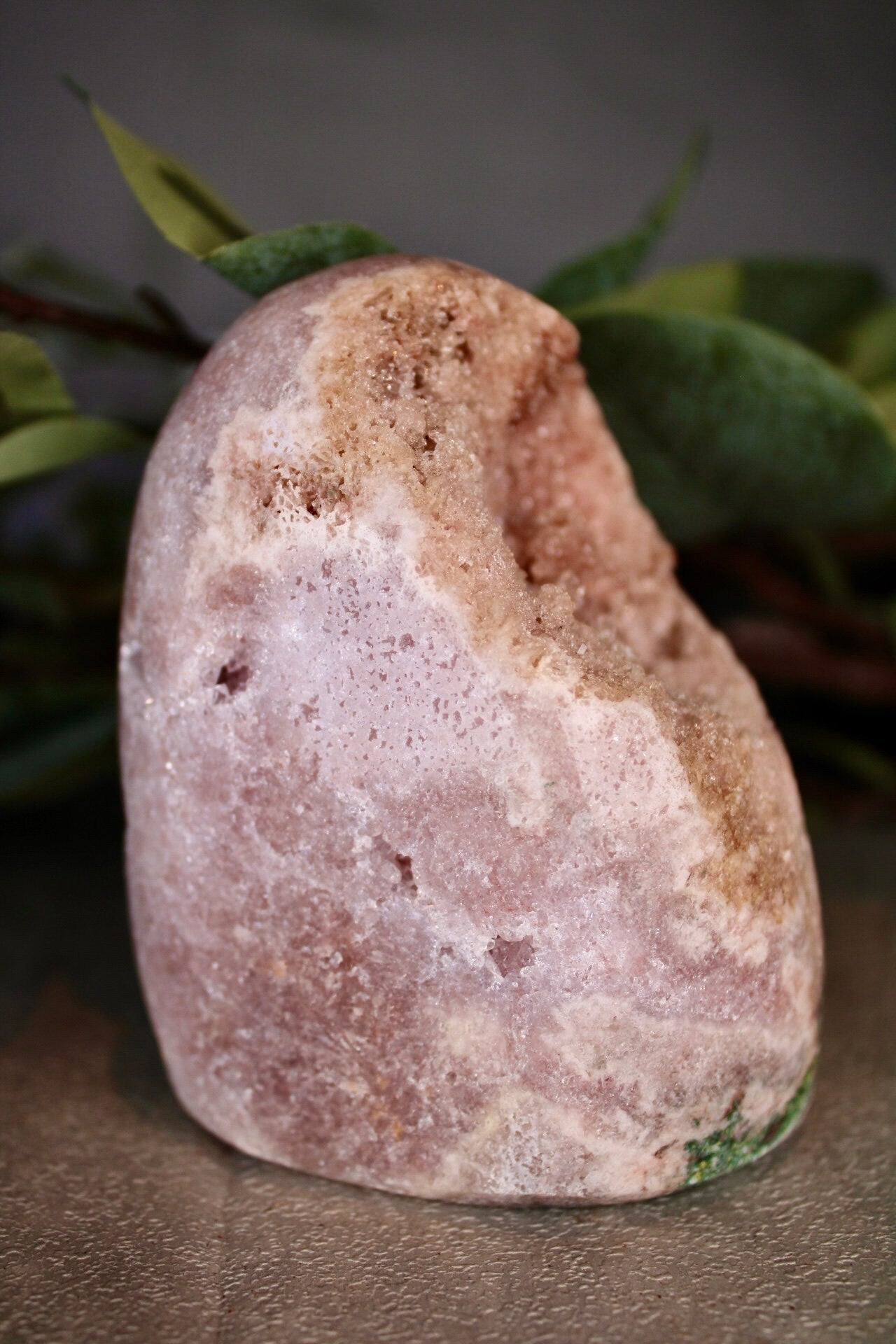 Pink amethyst freeform with green jasper from Brazil