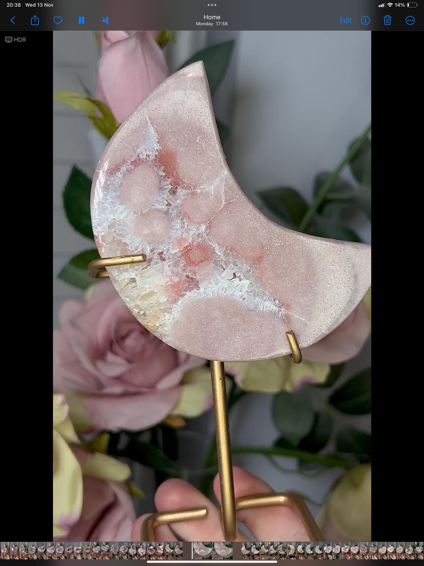 High grade, pink amethyst moon with quartz flowers and red hematite lining