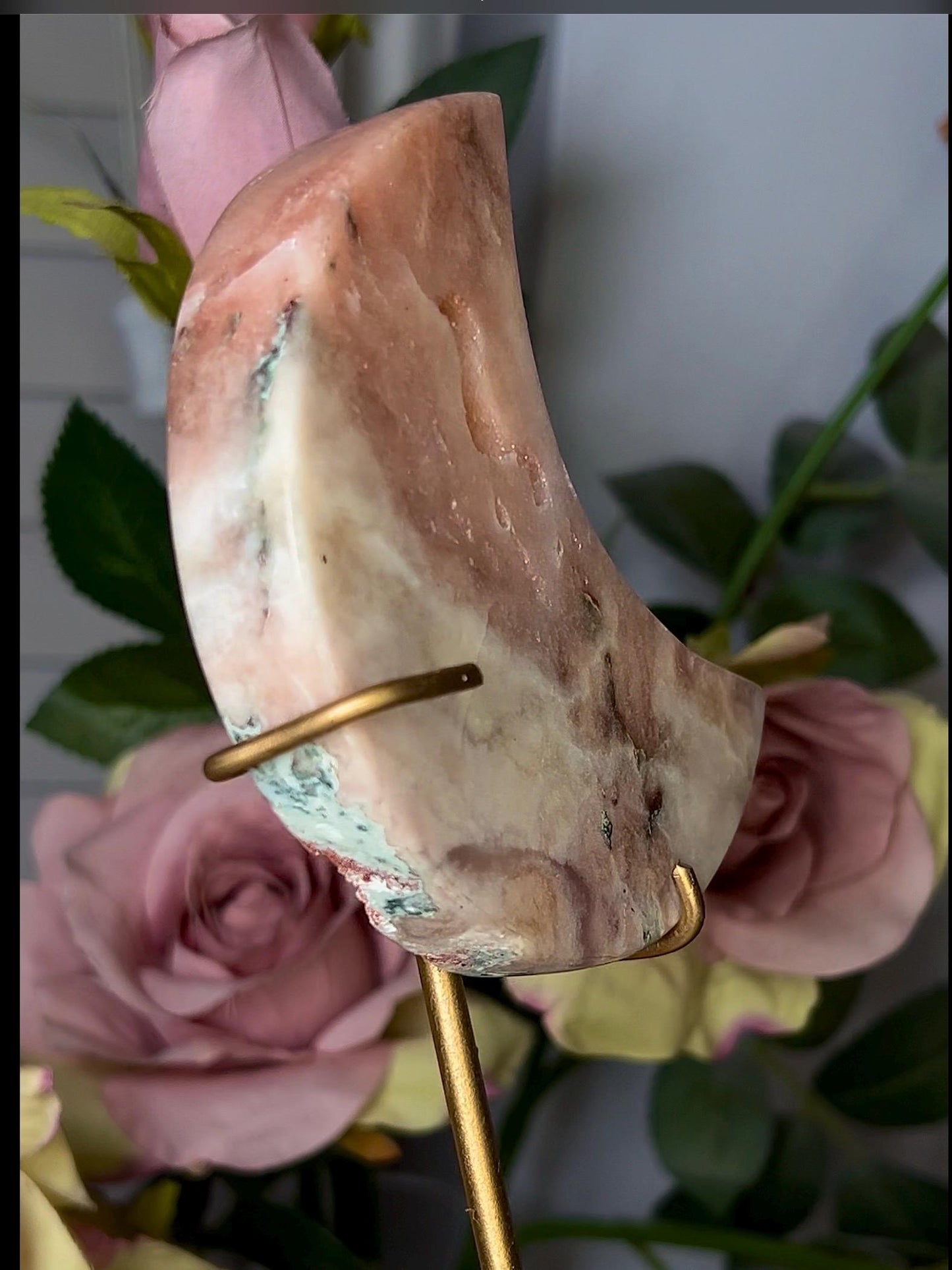 High grade, pink amethyst moon in peach tone