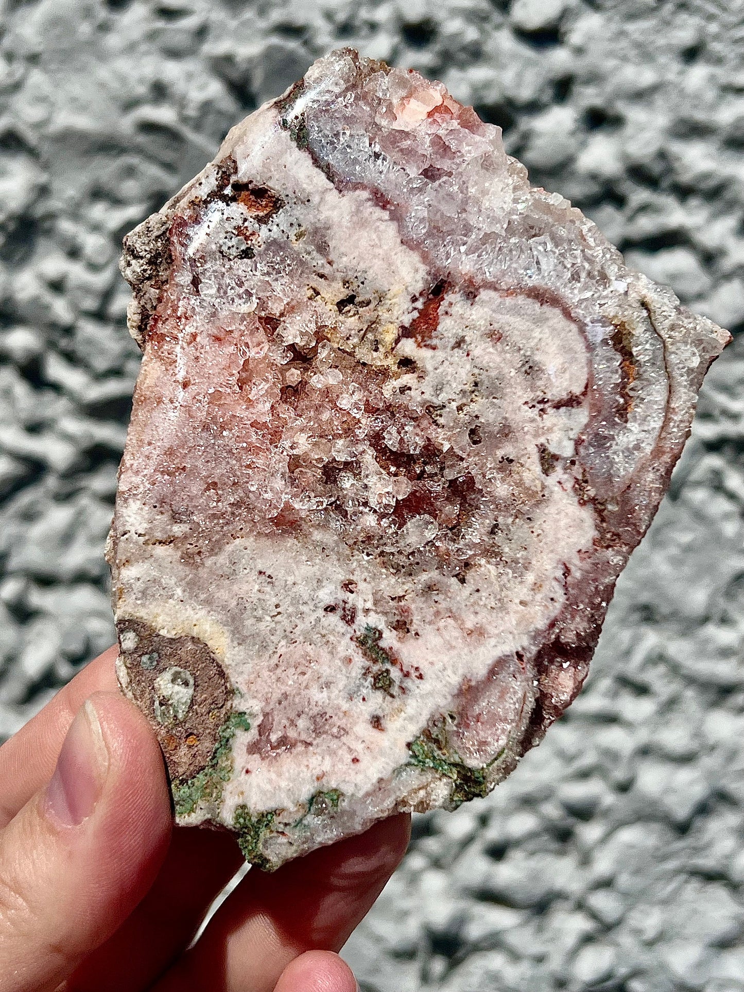 pink amethyst slice with quartz