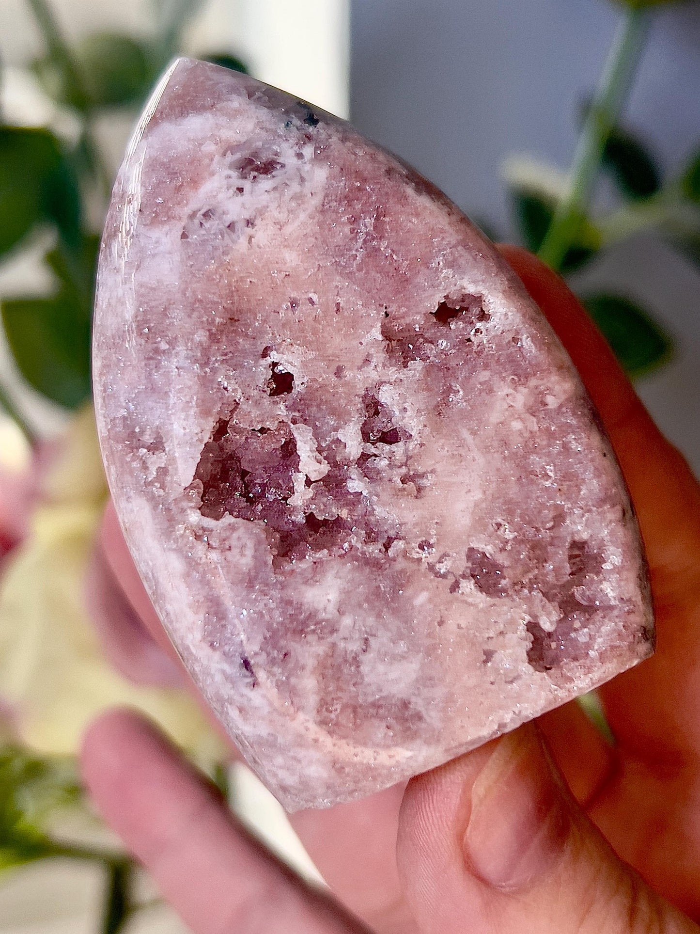 High grade, pink amethyst flame with green jasper