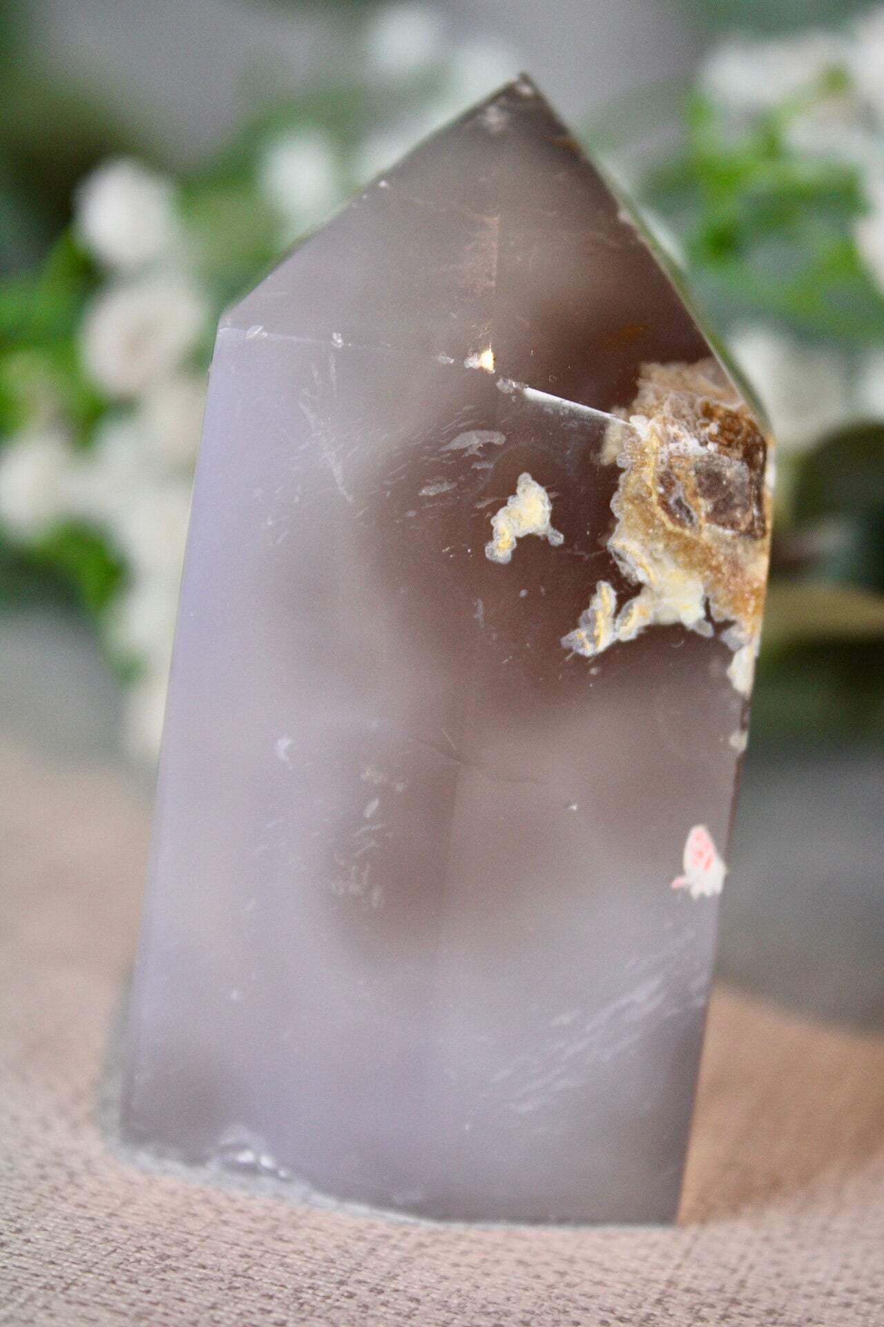 Natural, grey, druzy, agate, tower