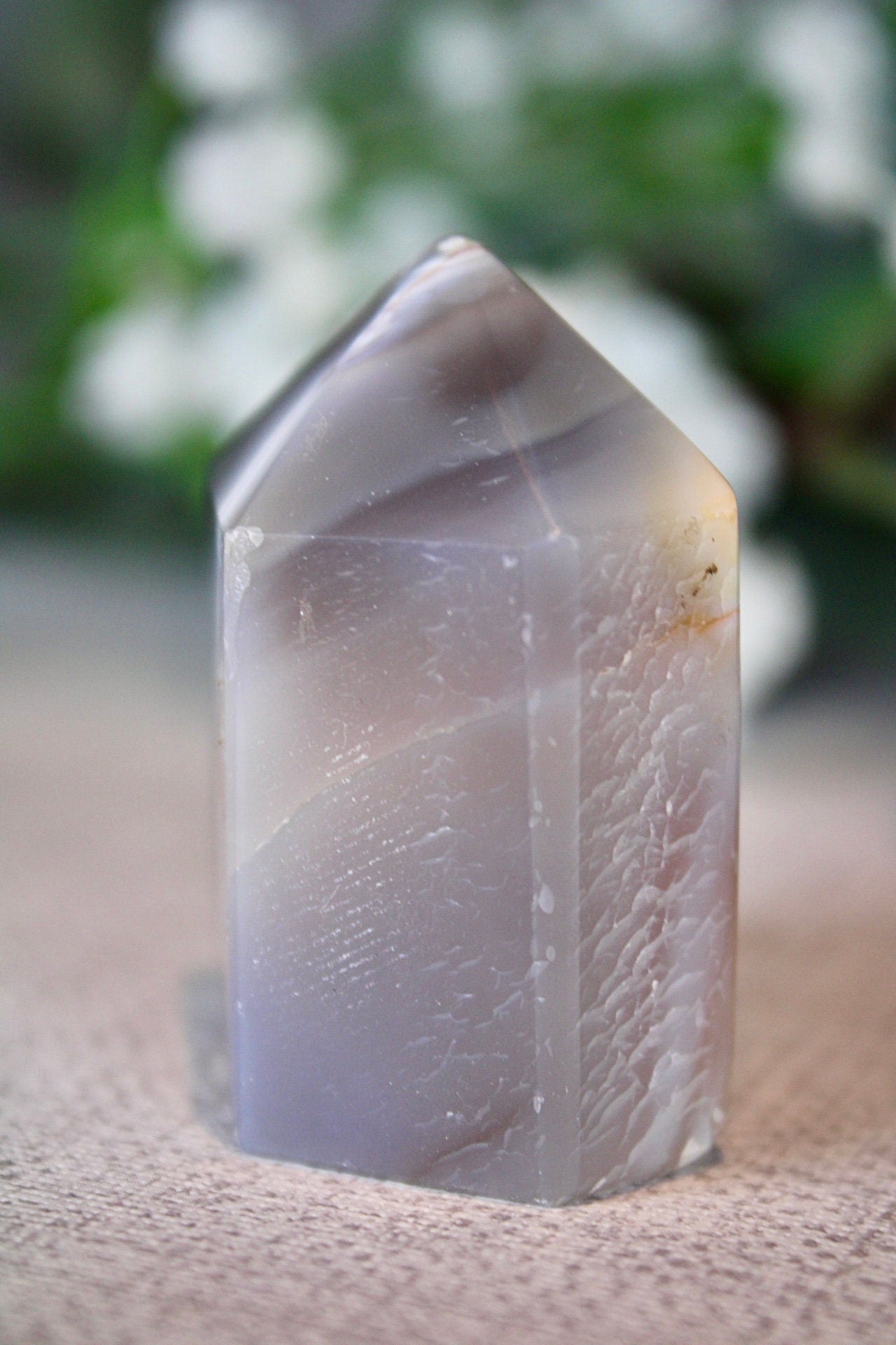 Banded brazilian druzy agate tower