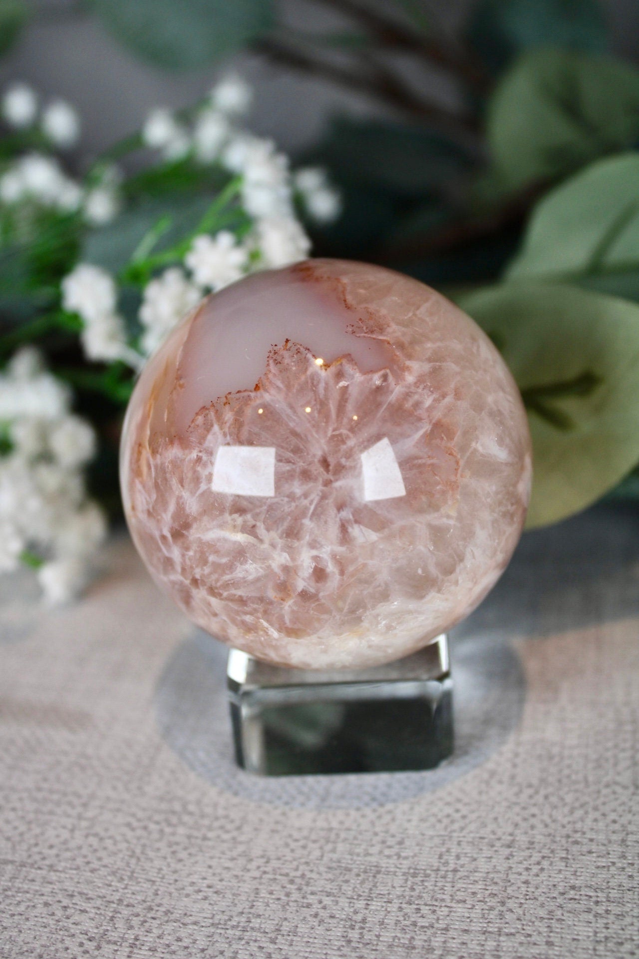 Chlorite flower agate sphere 300g 6cm