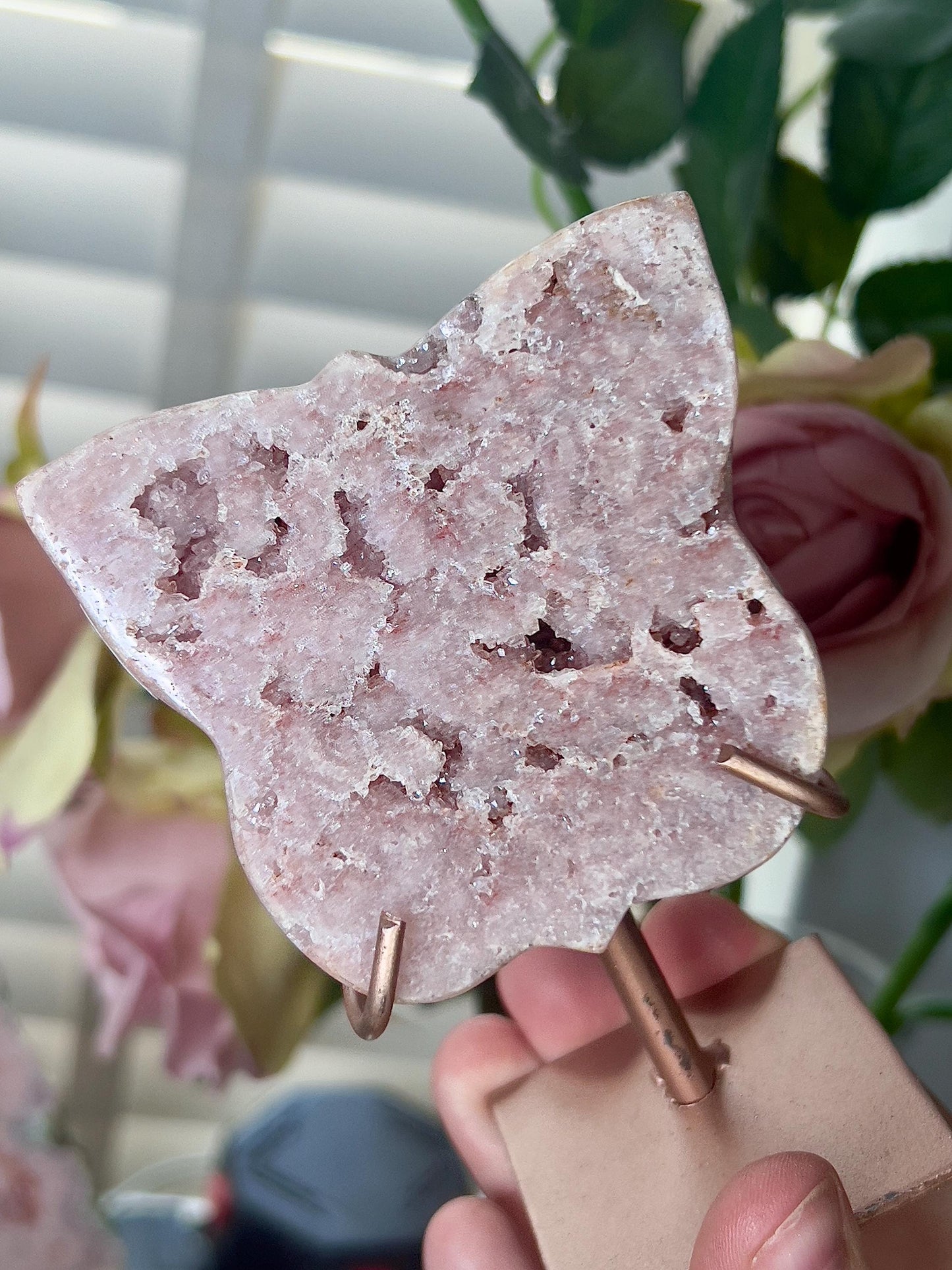 Pink amethyst butterfly on stand