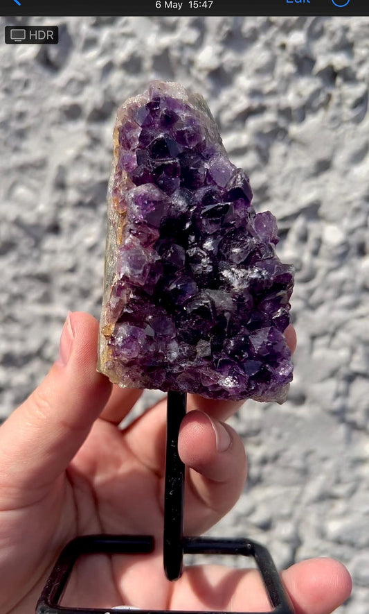 amethyst cluster on stand