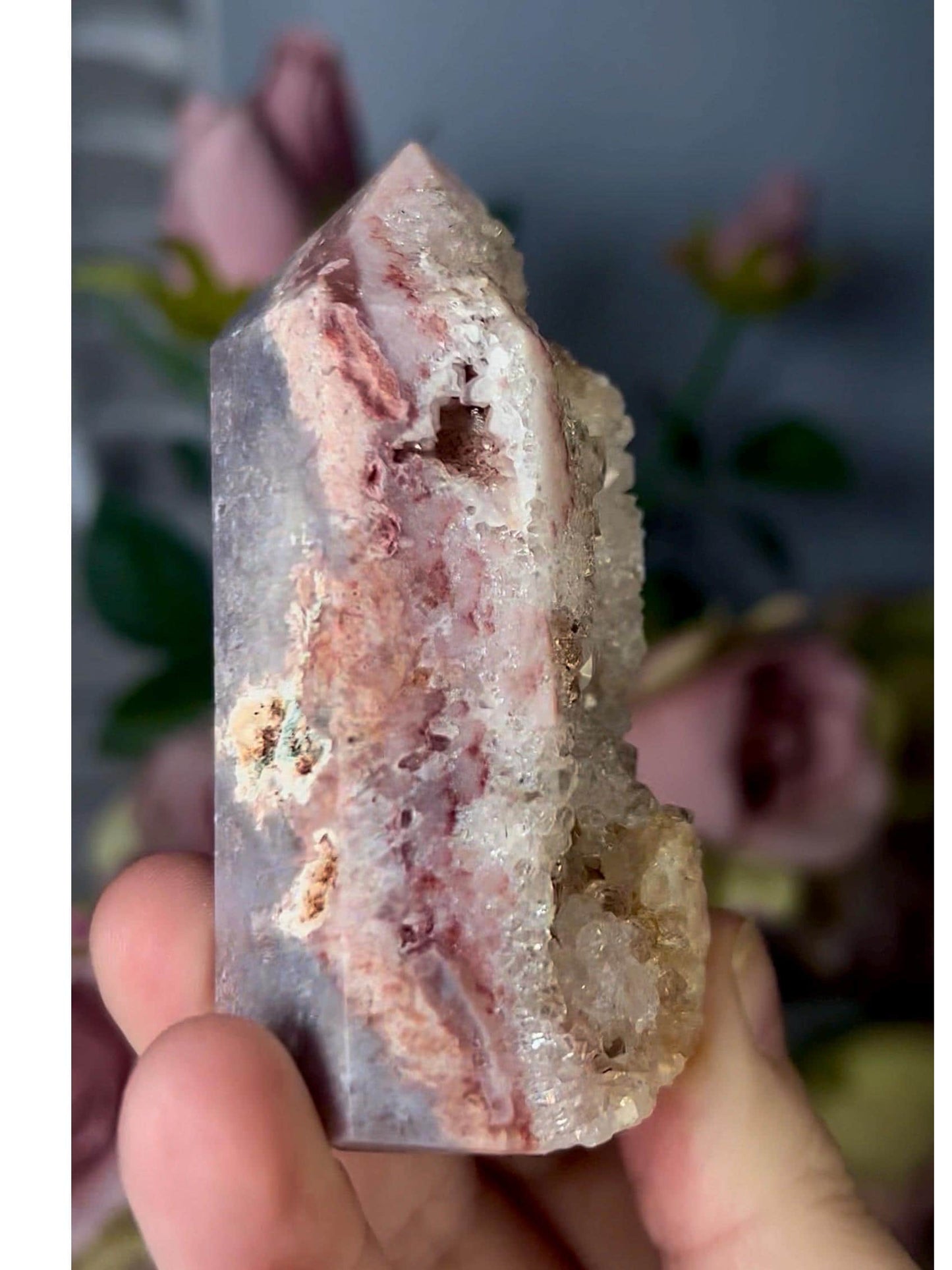 High grade, druzy, pink amethyst tower 179g