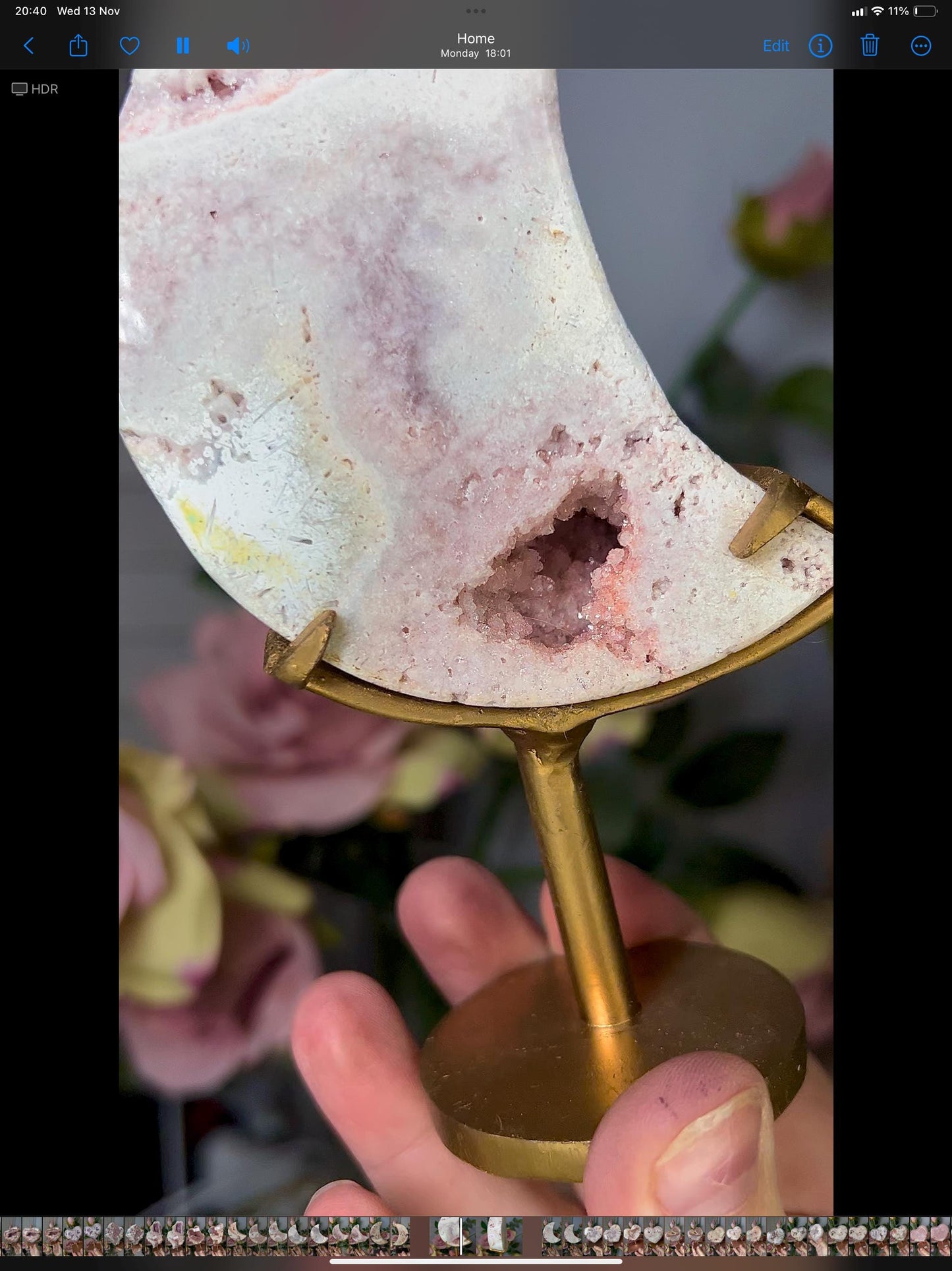 High grade, pink amethyst moon in beautiful pastel tones, with sugar and mini bubble druzy