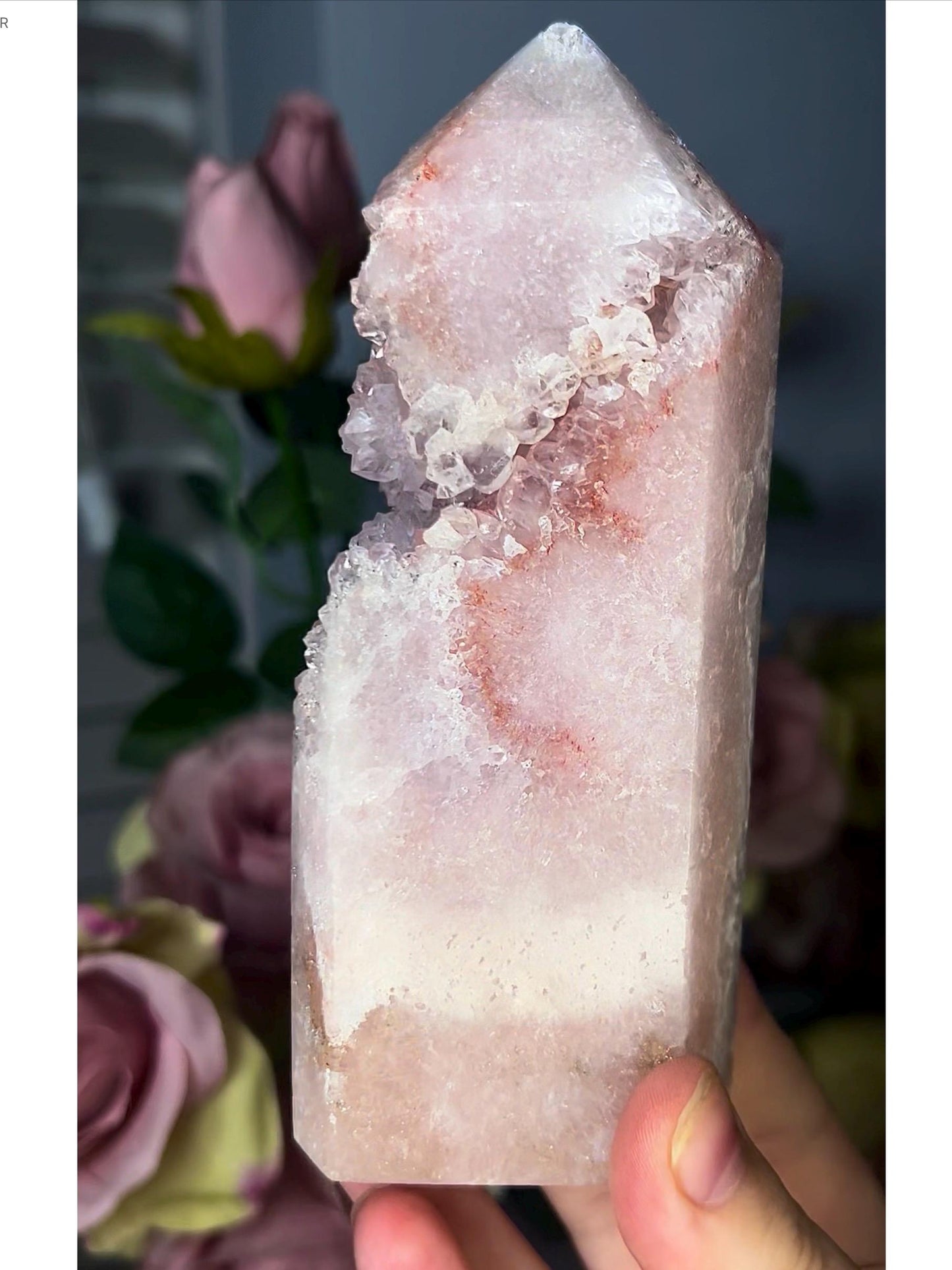 High grade, tall, baby pink amethyst tower 490g