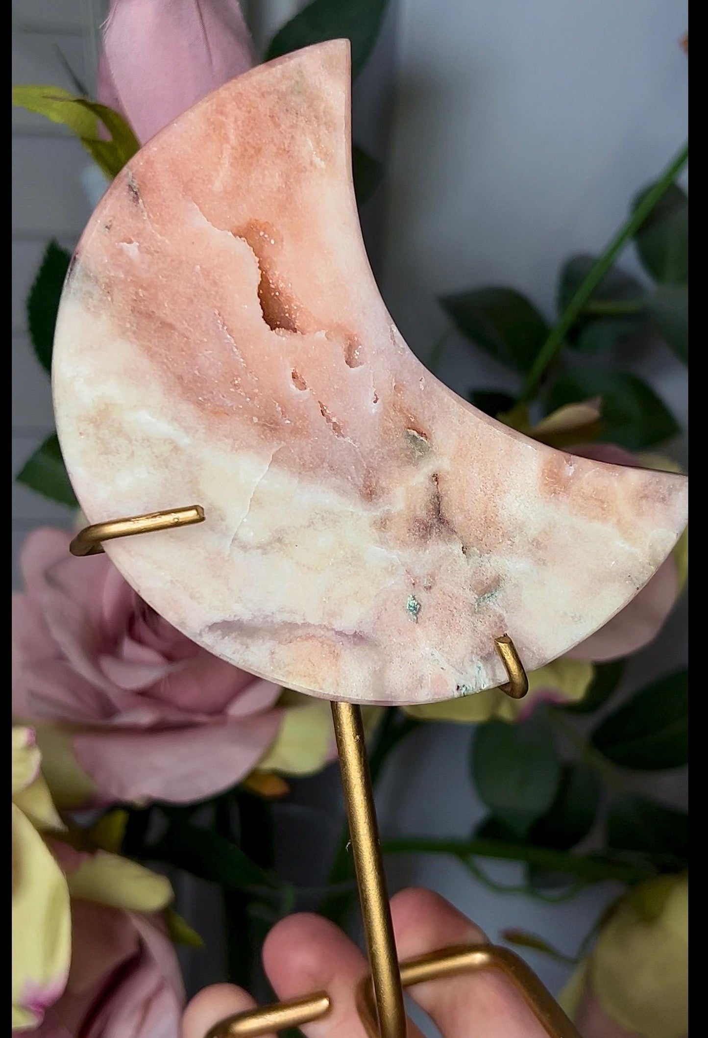 High grade, pink amethyst moon in peach tone