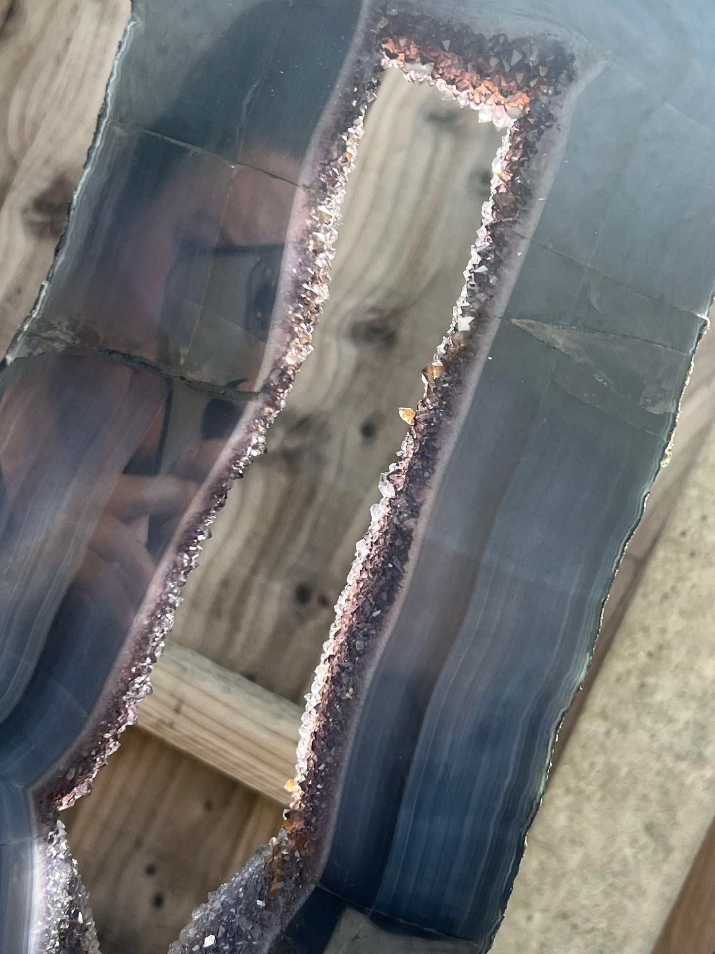 Stunning, polished amethyst x blue agate portal, with calcite this piece has natural lines, which are part of the stone  - 4.65kg