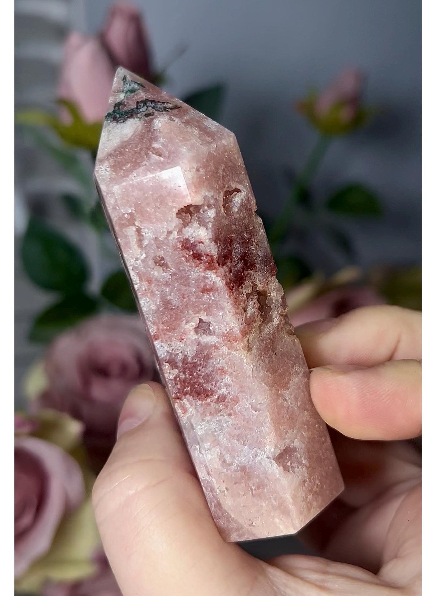 High grade, druzy, pink amethyst tower 193g