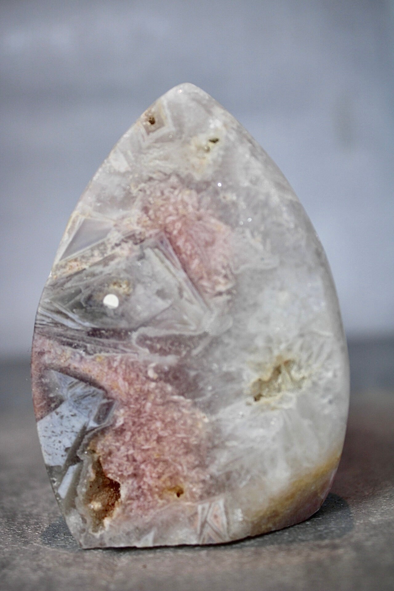 High quality, pink amethyst with quartz & rutile from Brazil 240g 9cm (h) 6cm (w)